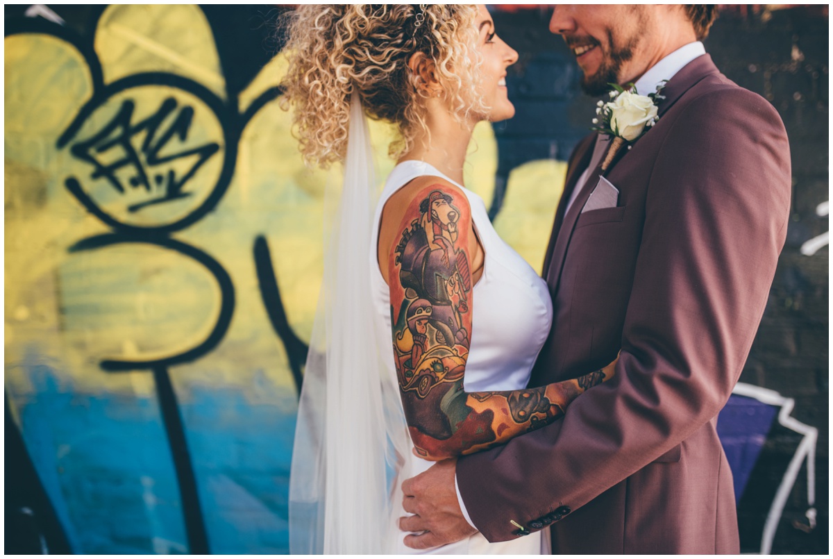 Bride's amazing Wacky Races sleeve tattoo.