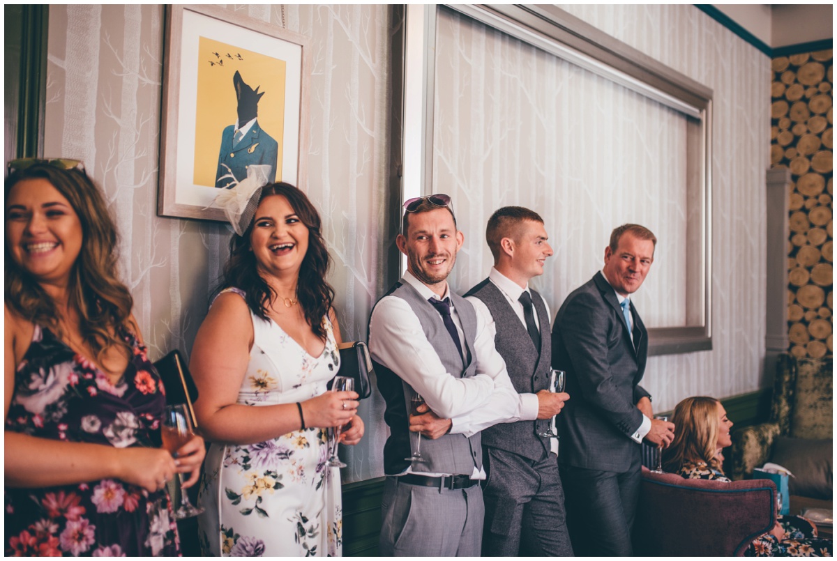 Wedding speeches at tattooed couples wedding in Oddfellows, Chester city centre.
