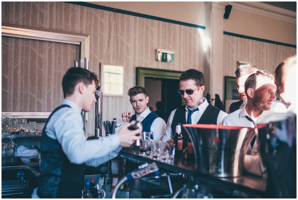 Wedding guests enjoy the wedding reception at Oddfellows in Chester.