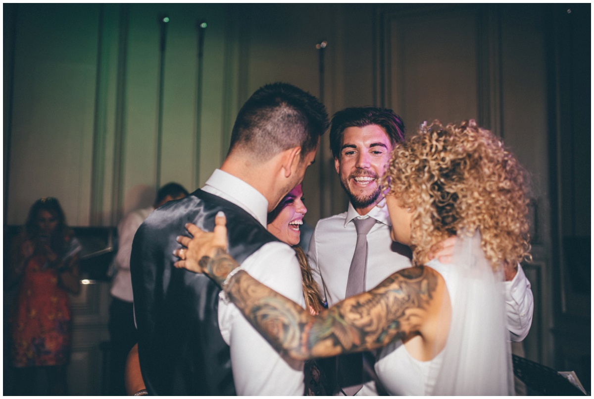 Oddfellows wedding guests dancing with the bride and groom.