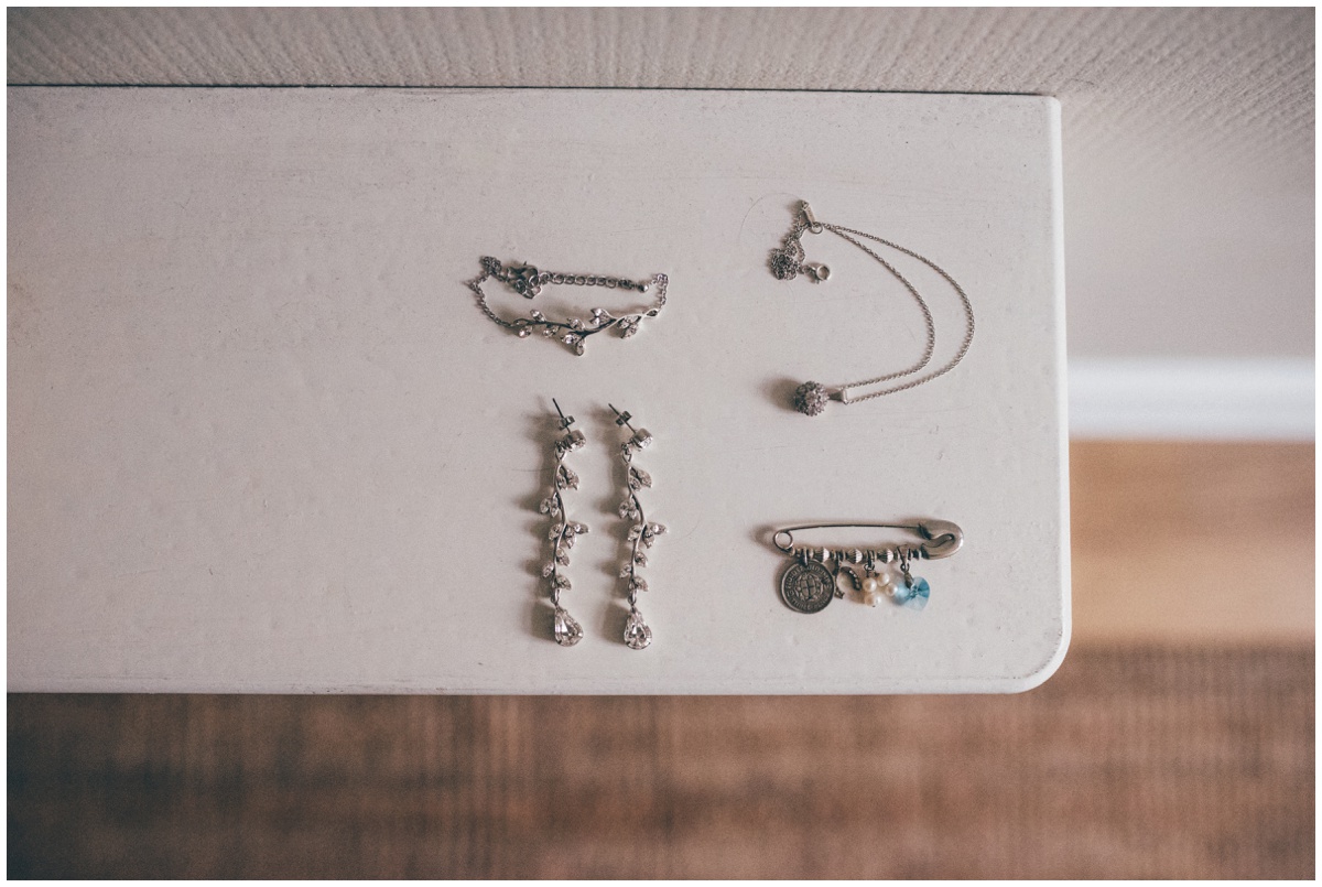 Bridal details on New Years Eve wedding morning.