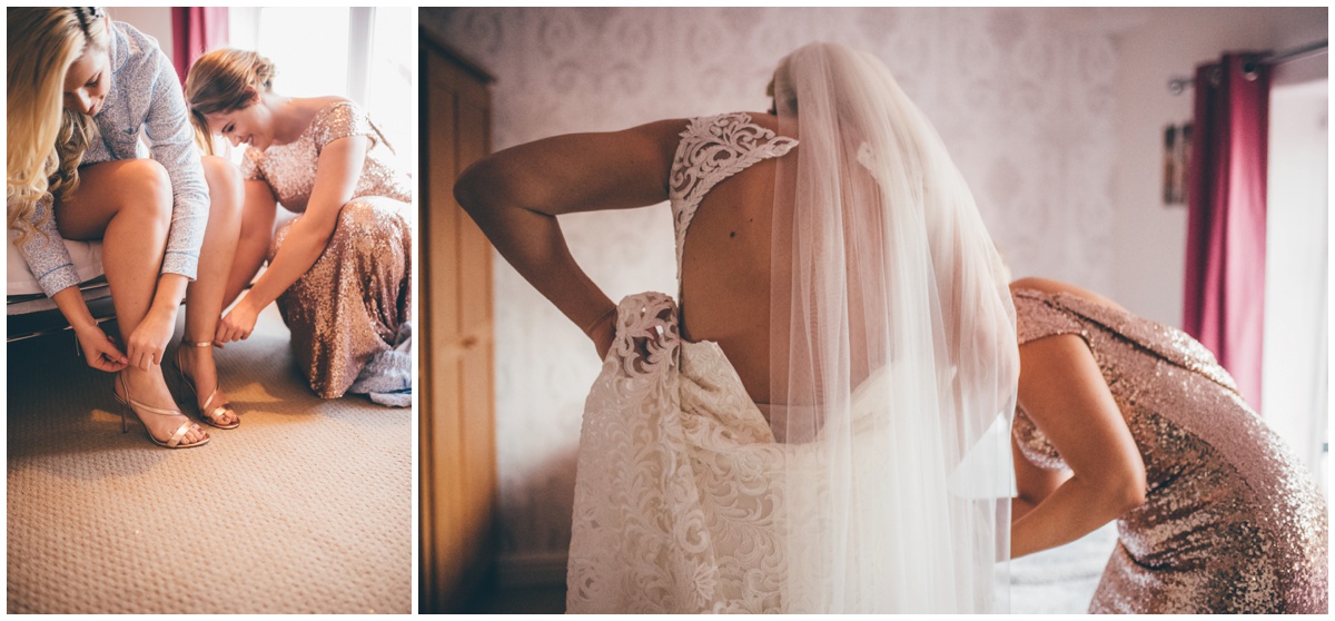 Bridal prep in Cheshire on the morning of New Years Eve wedding.