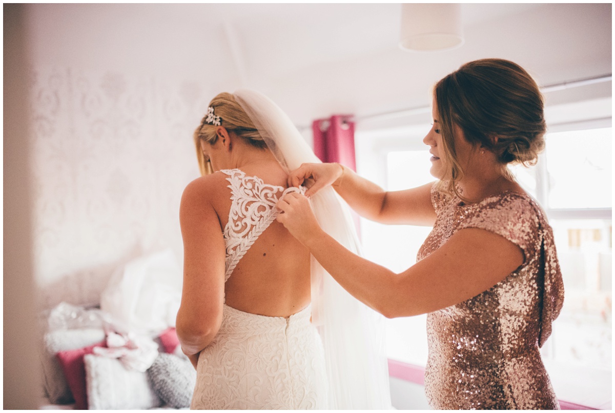 Bridal prep in Cheshire on the morning of New Years Eve wedding.