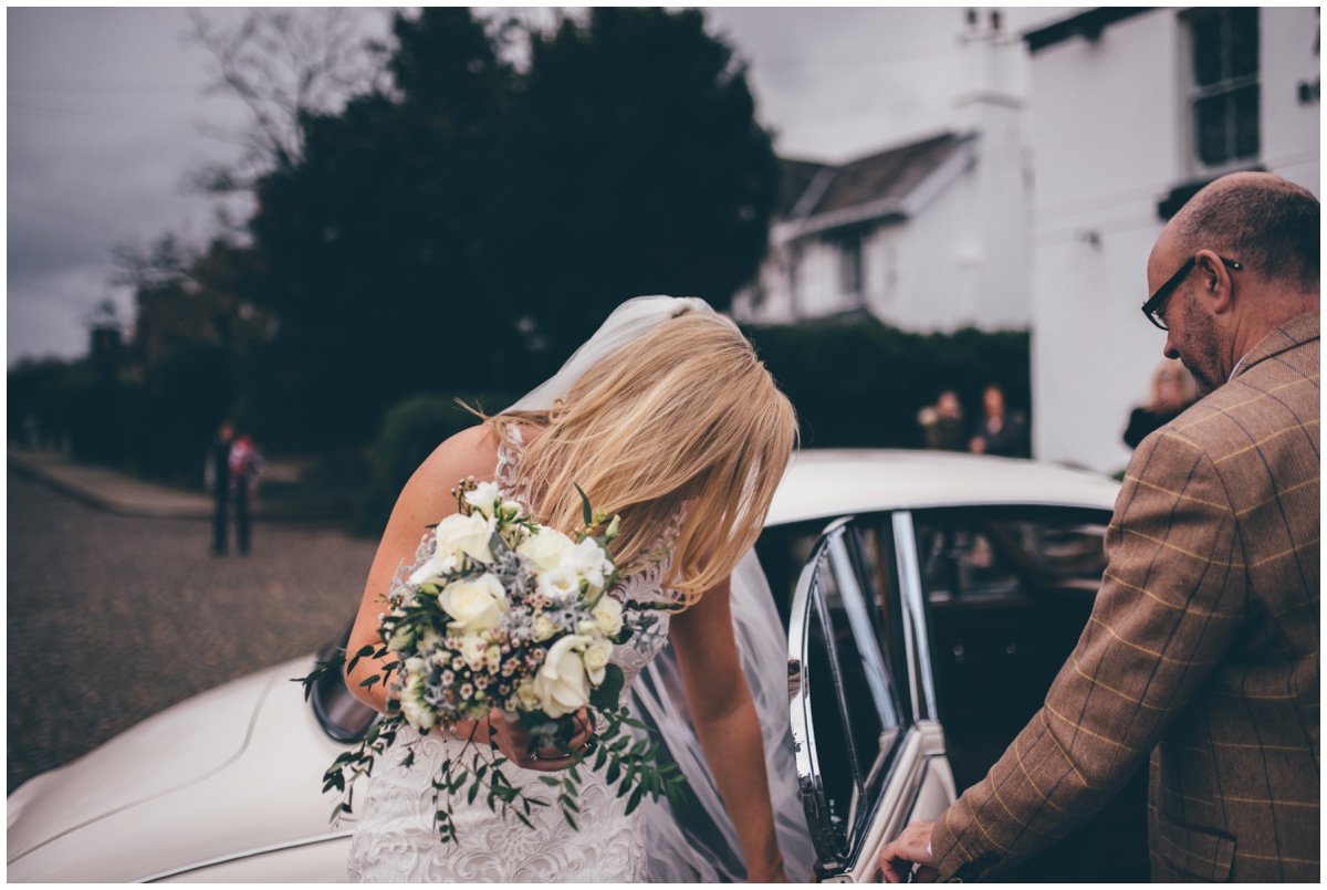 Bride arrives at the church on her wedding morning.