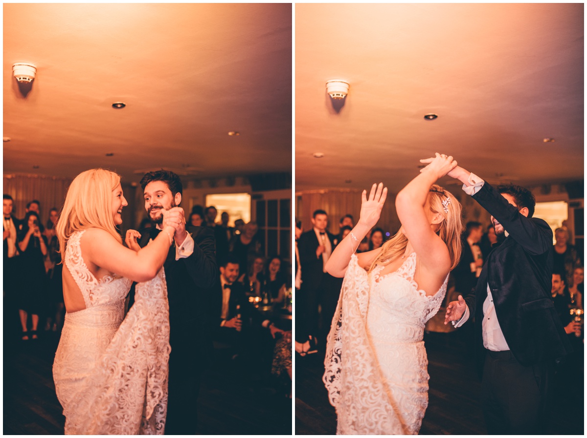 Bride and Groom share their First Dance at New Years Eve wedding at Great John Street Hotel in Manchester.