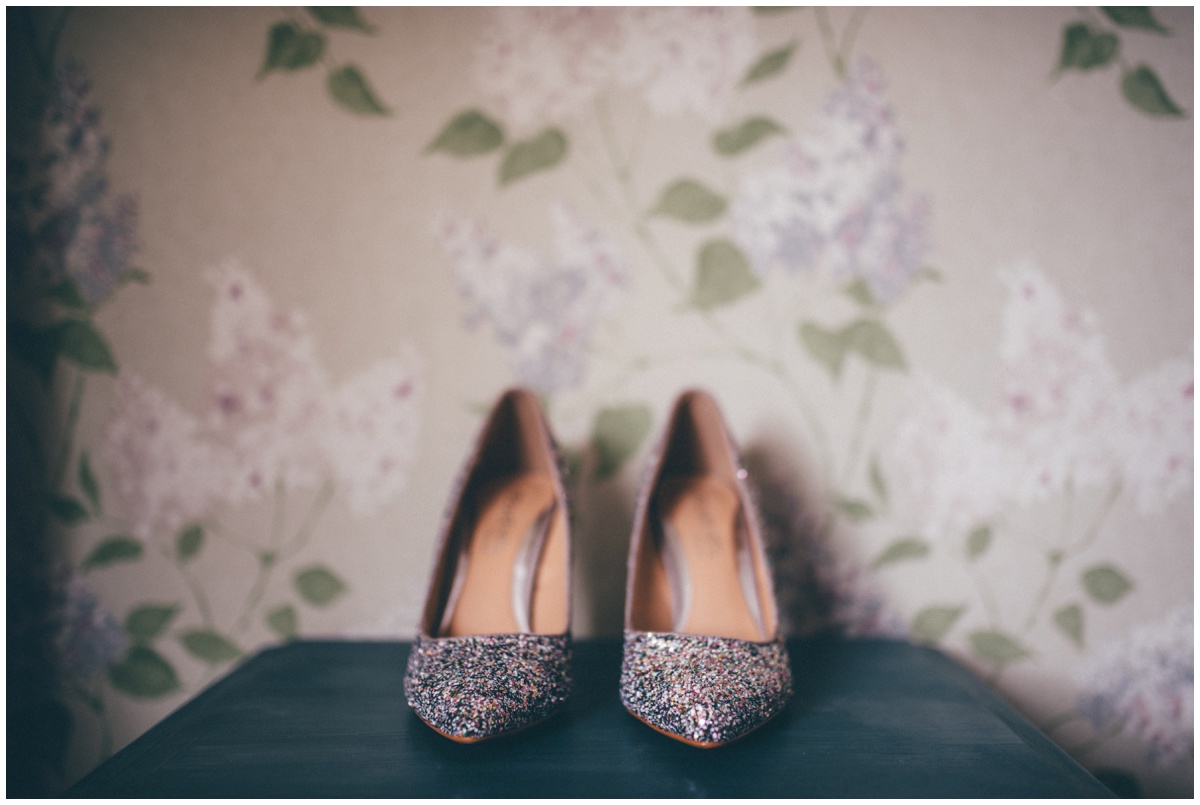 Beautiful sparkly wedding shoes.
