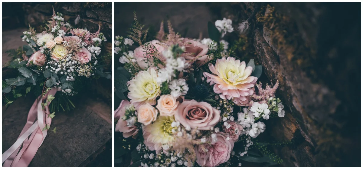 Stunning pastel colour wild flower bouquet for a tipi wedding in Staffordshire.