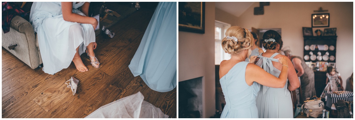 Beautiful blue bridesmaid dresses.