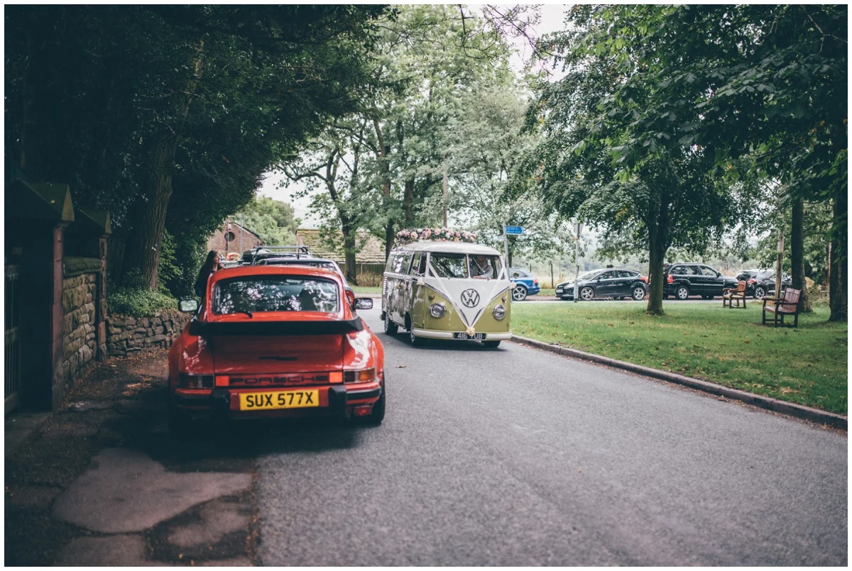 The bride arrives at St. Matthews church in Leek, Staffordshire.
