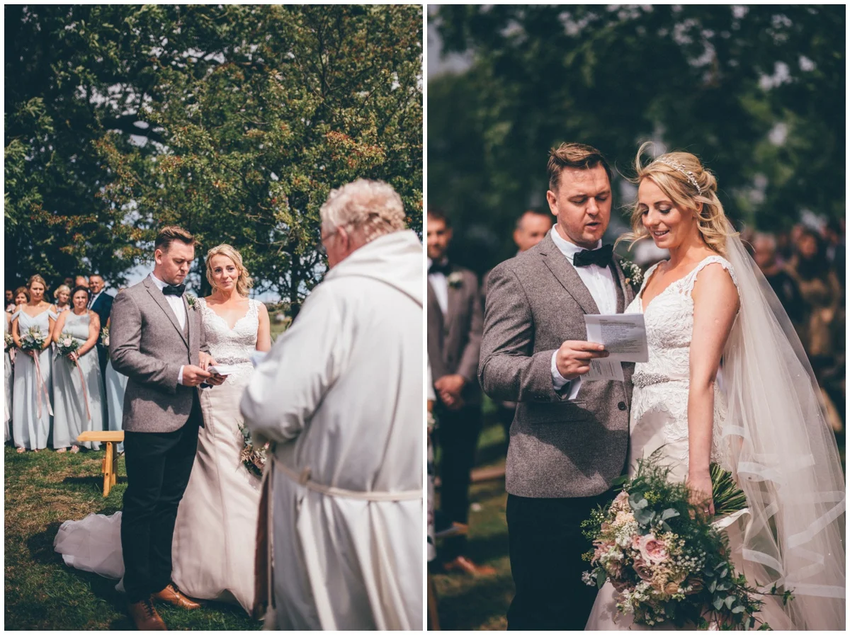 Wedding blessing in a sunny field in summer.