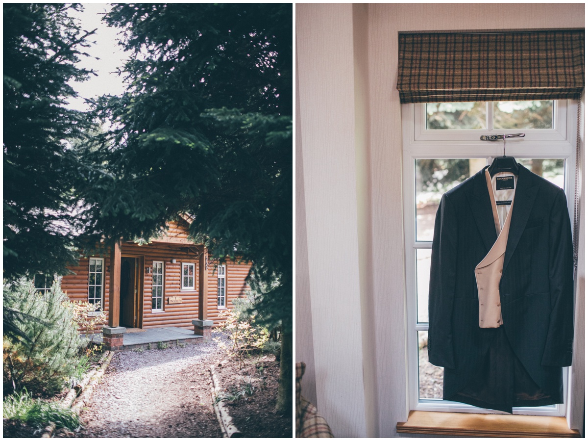 Log cabins at Delamere Forest for the groom and his groomsmen to get ready in.