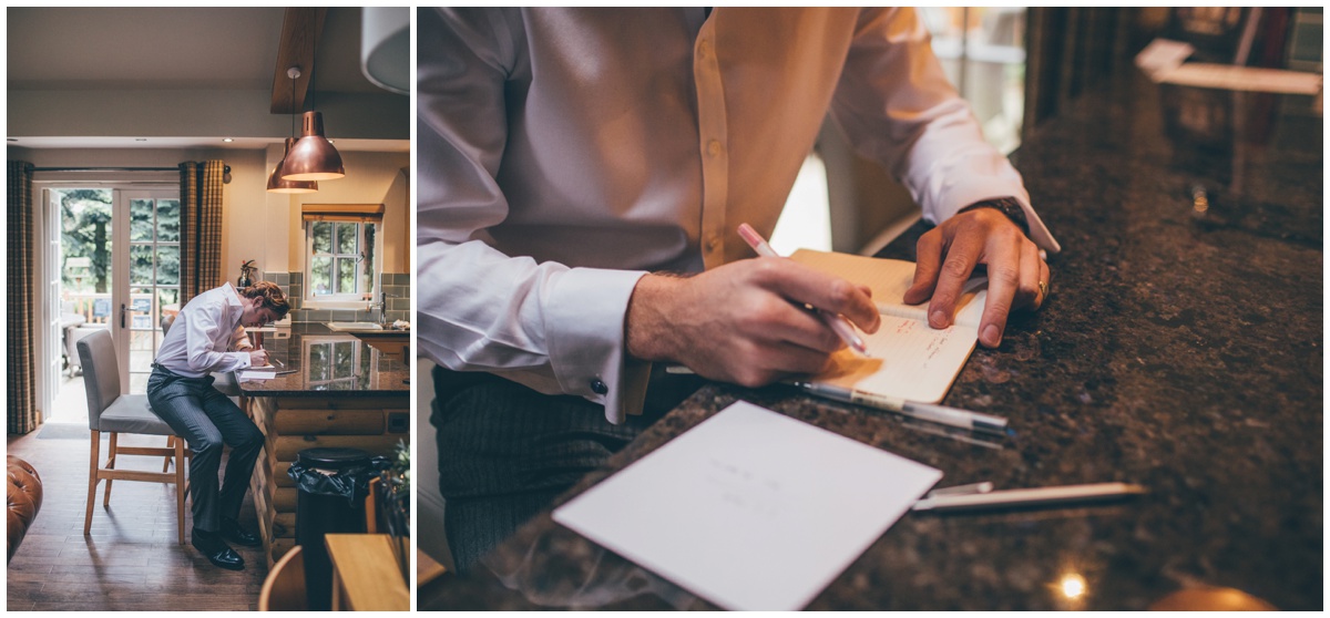 The Best Man writes his speech on the morning of the wedding in Delamere, Cheshire.