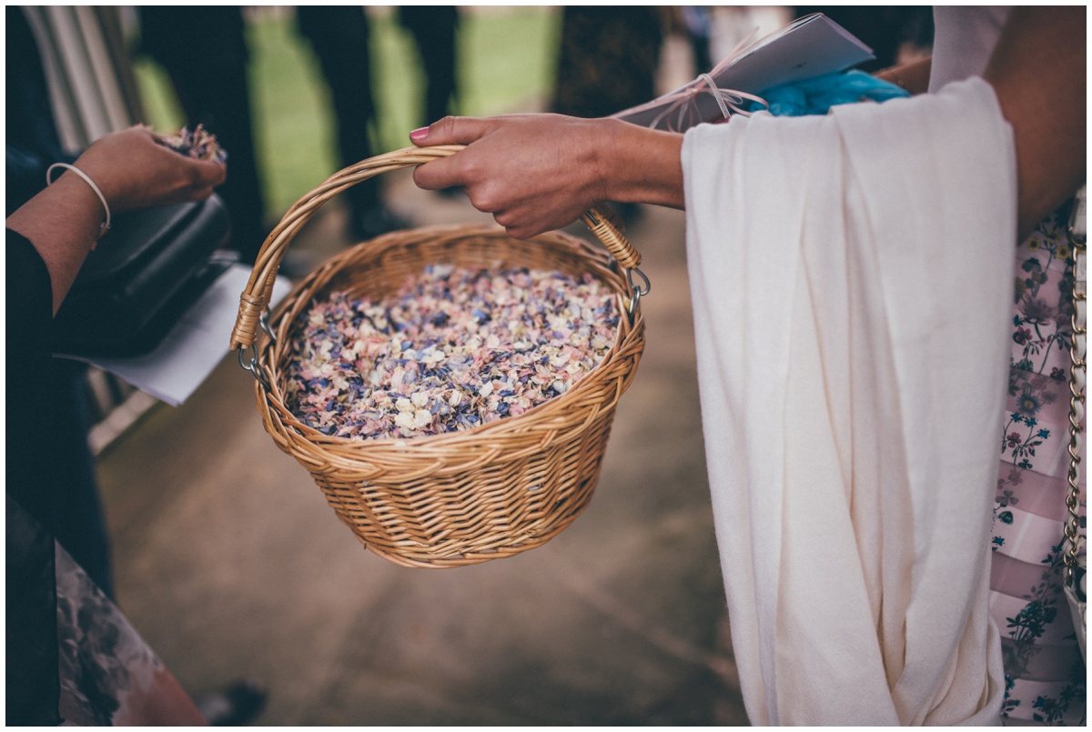 Basket of petals for wedding confetti.