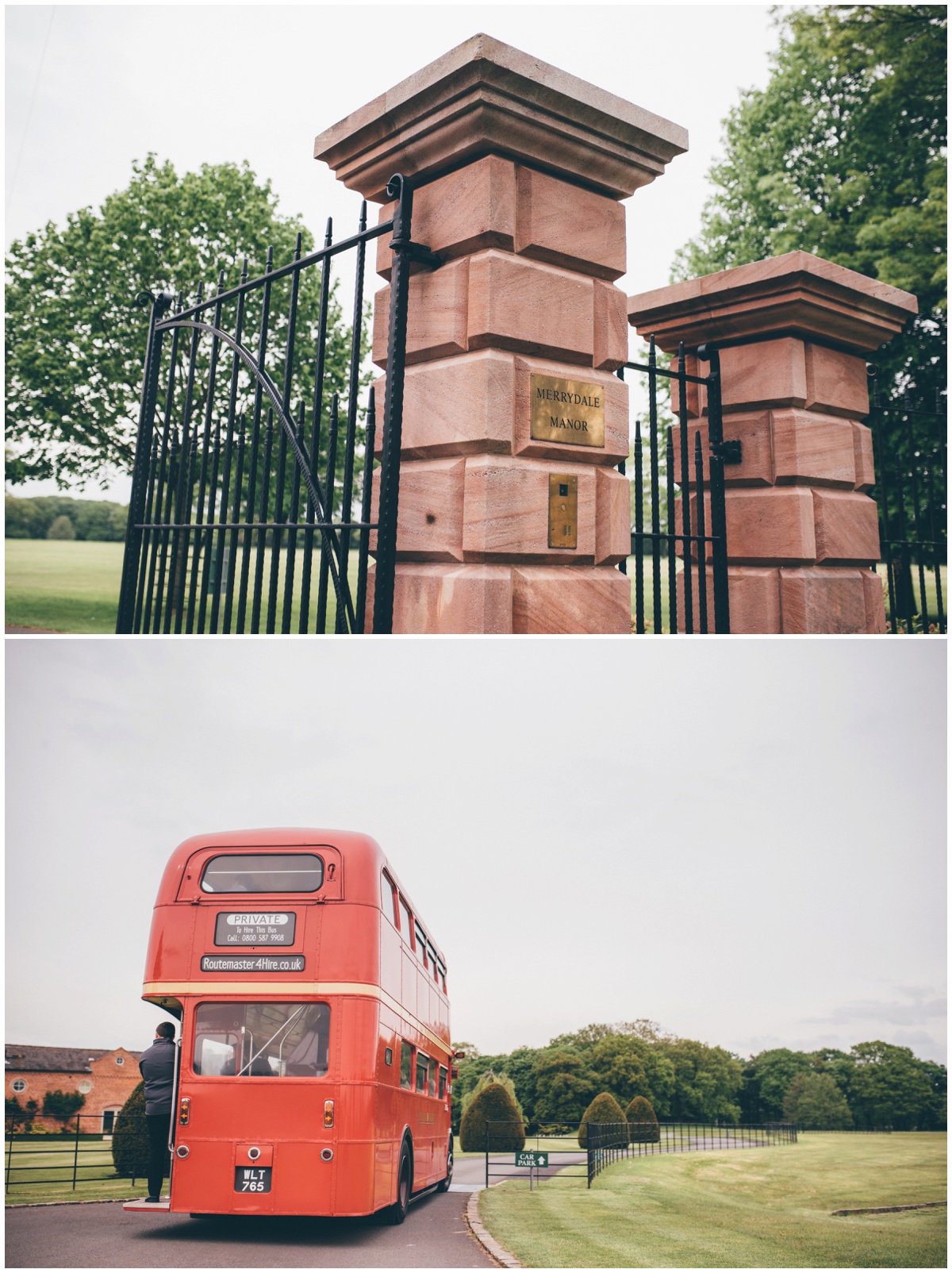 The big red wedding bus arrives with the guests on at Merrydale Manor.