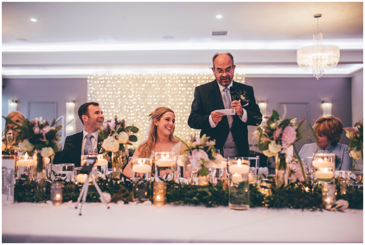 Wedding speeches in the main room at Merrydale Manor.