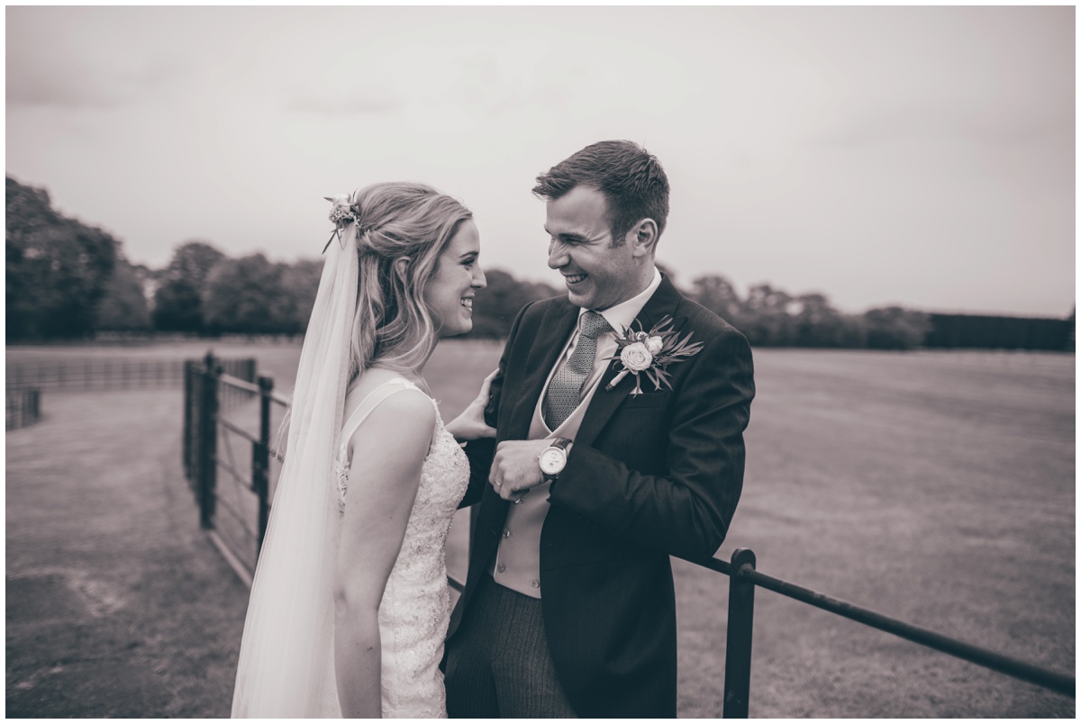 The newlyweds share a joke at Merrydale Manor.
