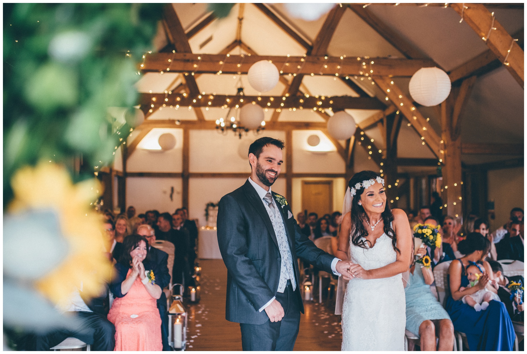 Bride and Groom get announced finally as husband and wife at Sandhole Oak Barn wedding in Cheshire.