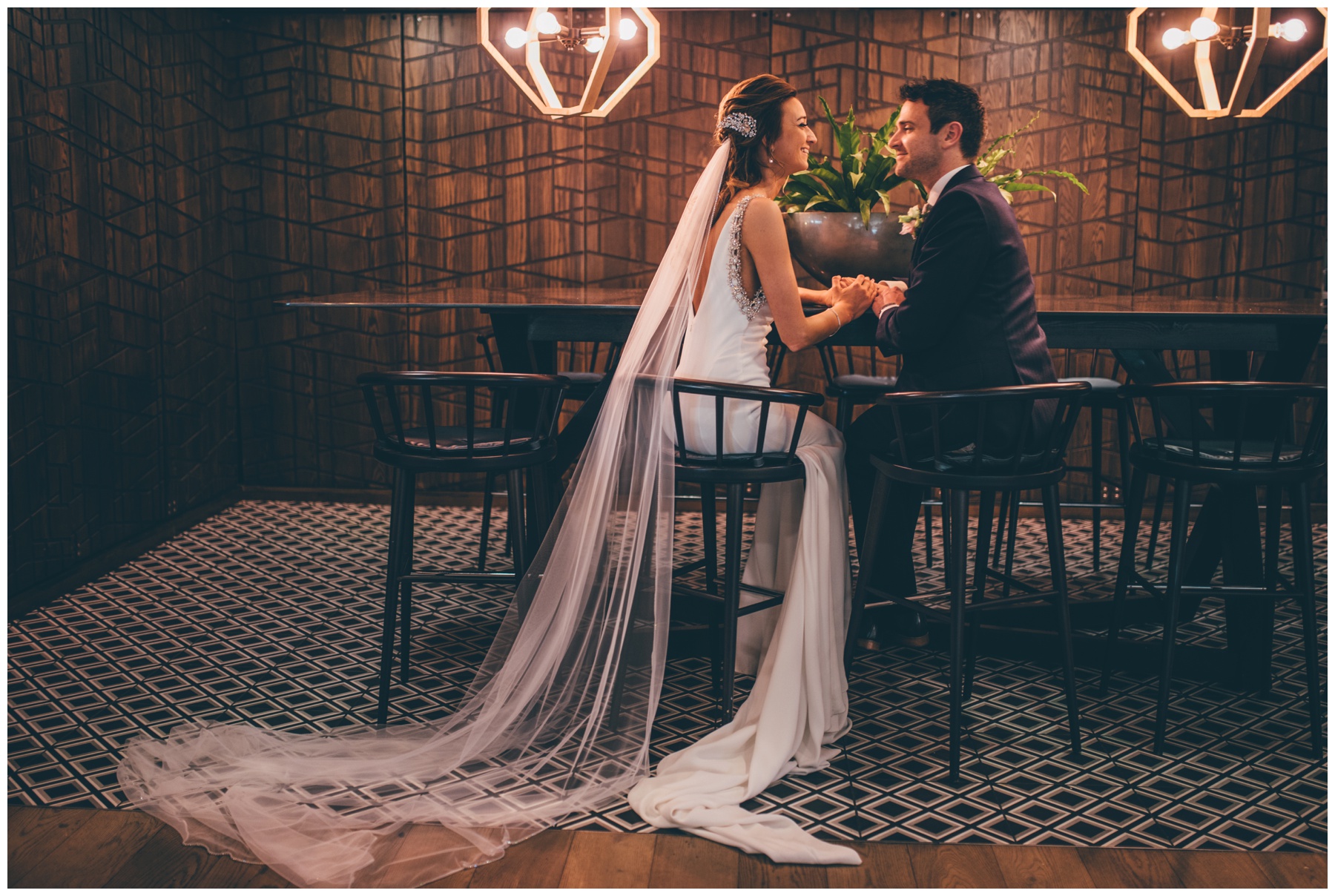 Bride's stunning Cathedral veil at Doubletree Hilton in Hoole, Chester.