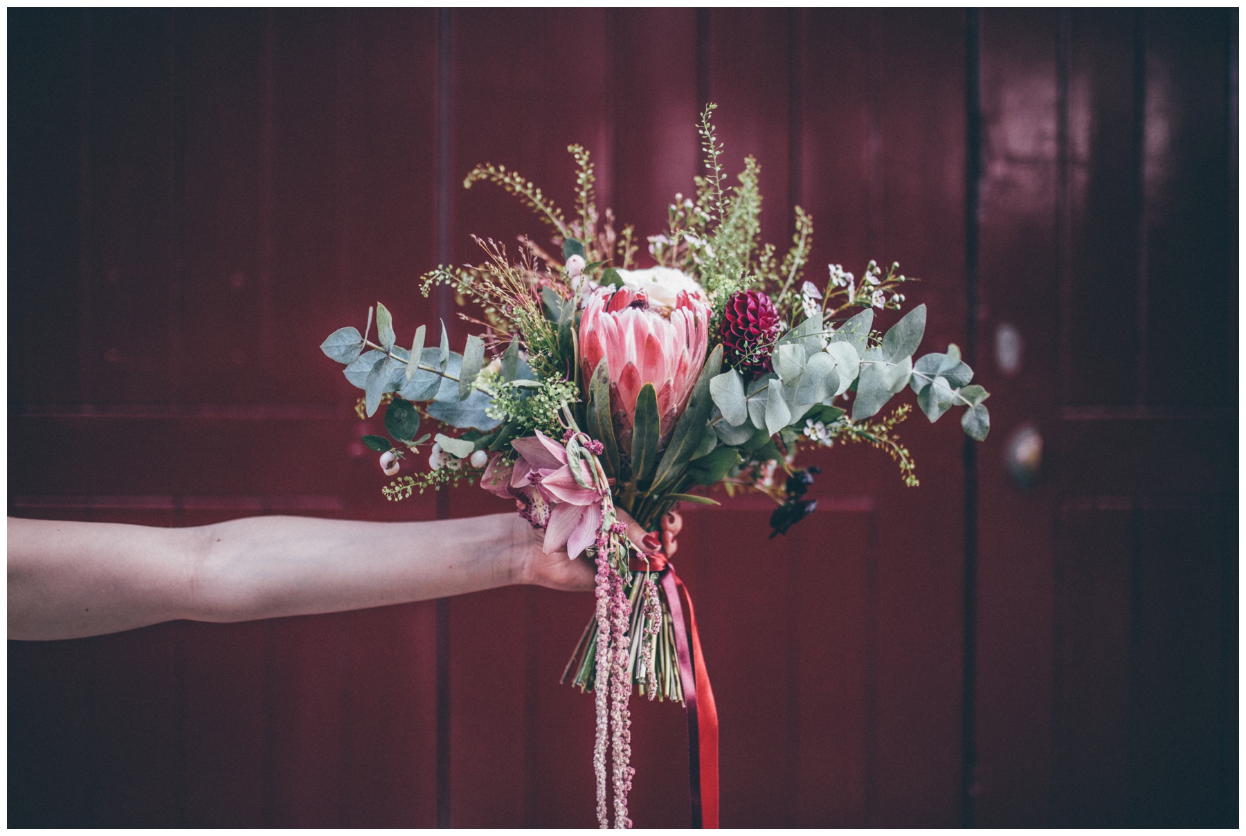 Incredible wild wedding bouquet held by the bride The Hide in Sheffield.