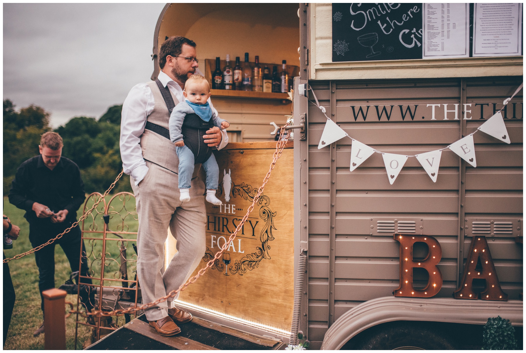 Horse cart cocktail bar at tipi wedding in Staffordshire.