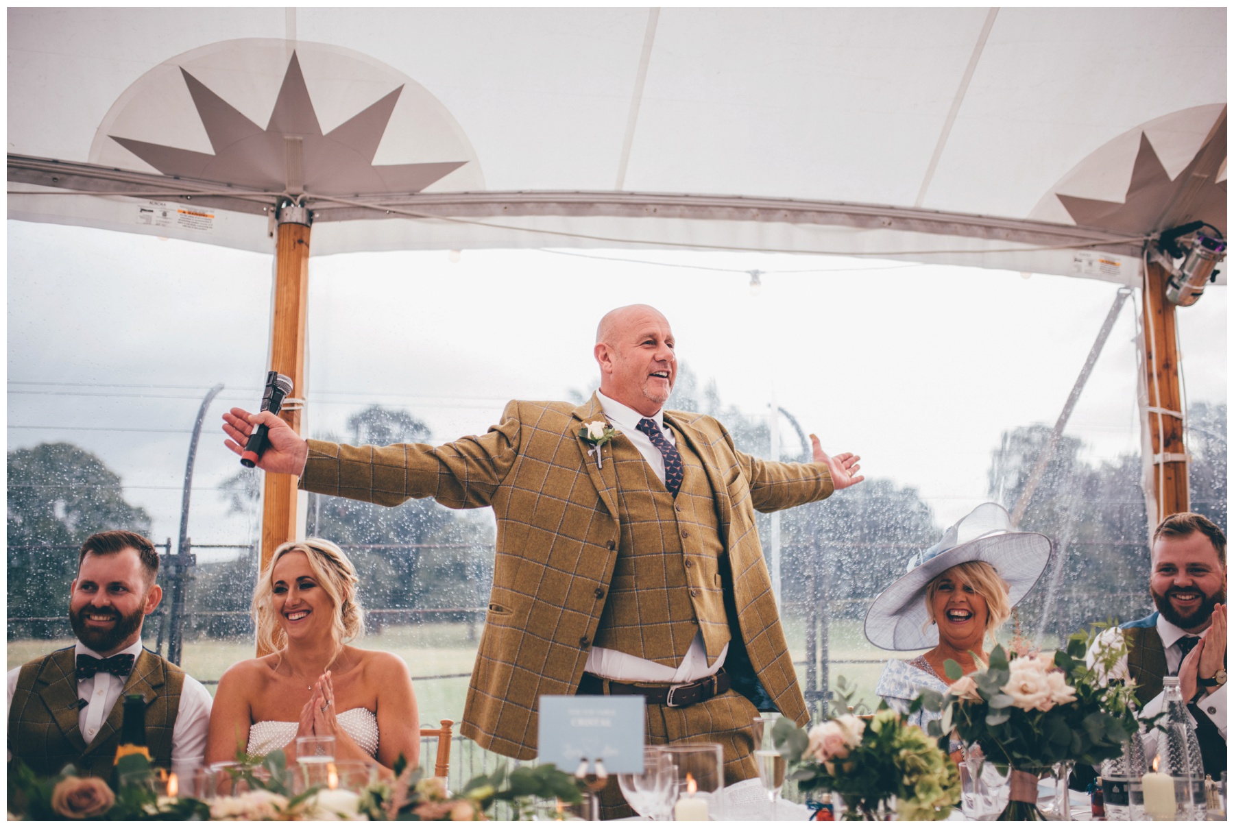 Father of the bride reads his speech at Swinton Park Estate.