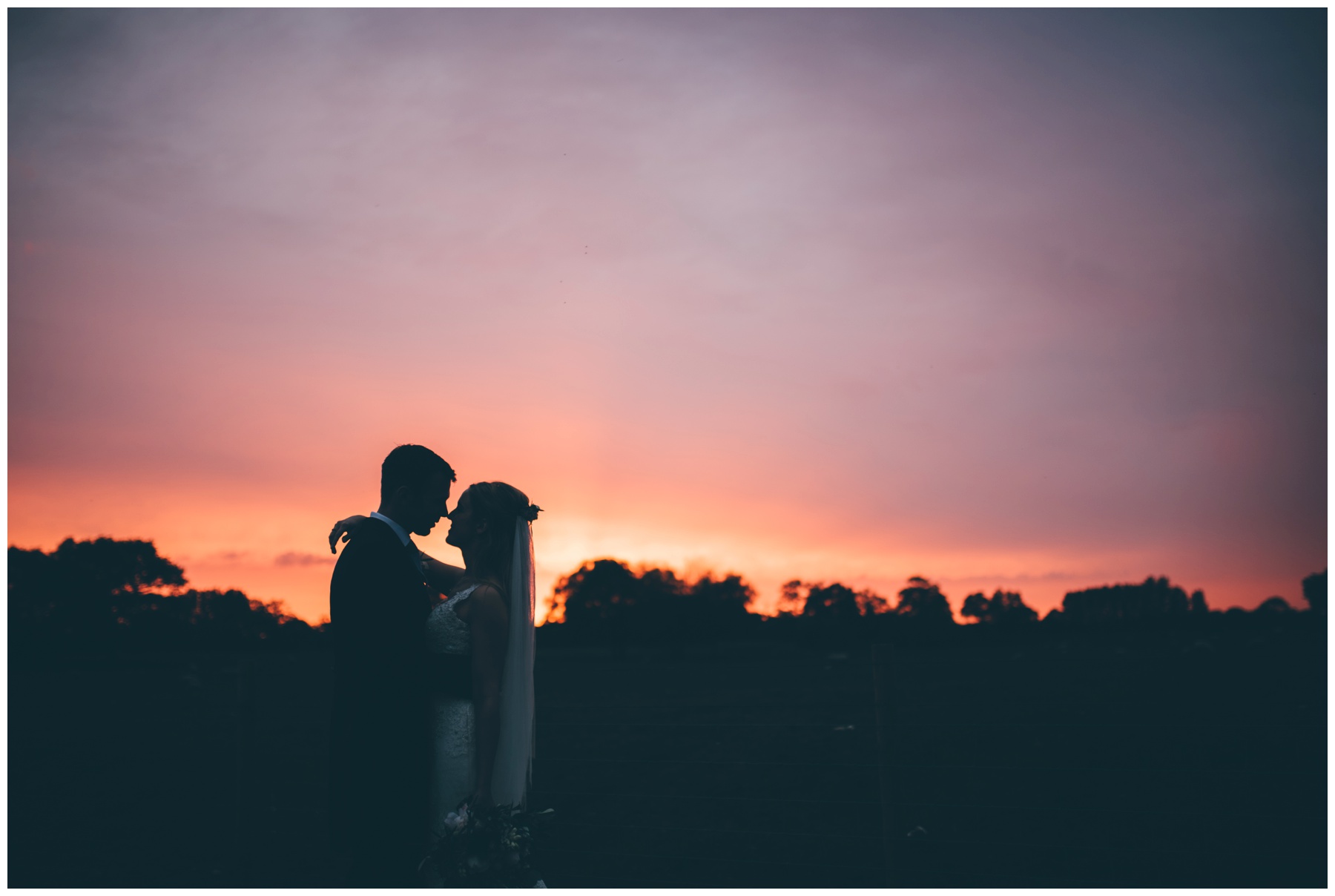 Incredible pink and purple sunset at new Cheshire wedding venue, Merrydale Manor.