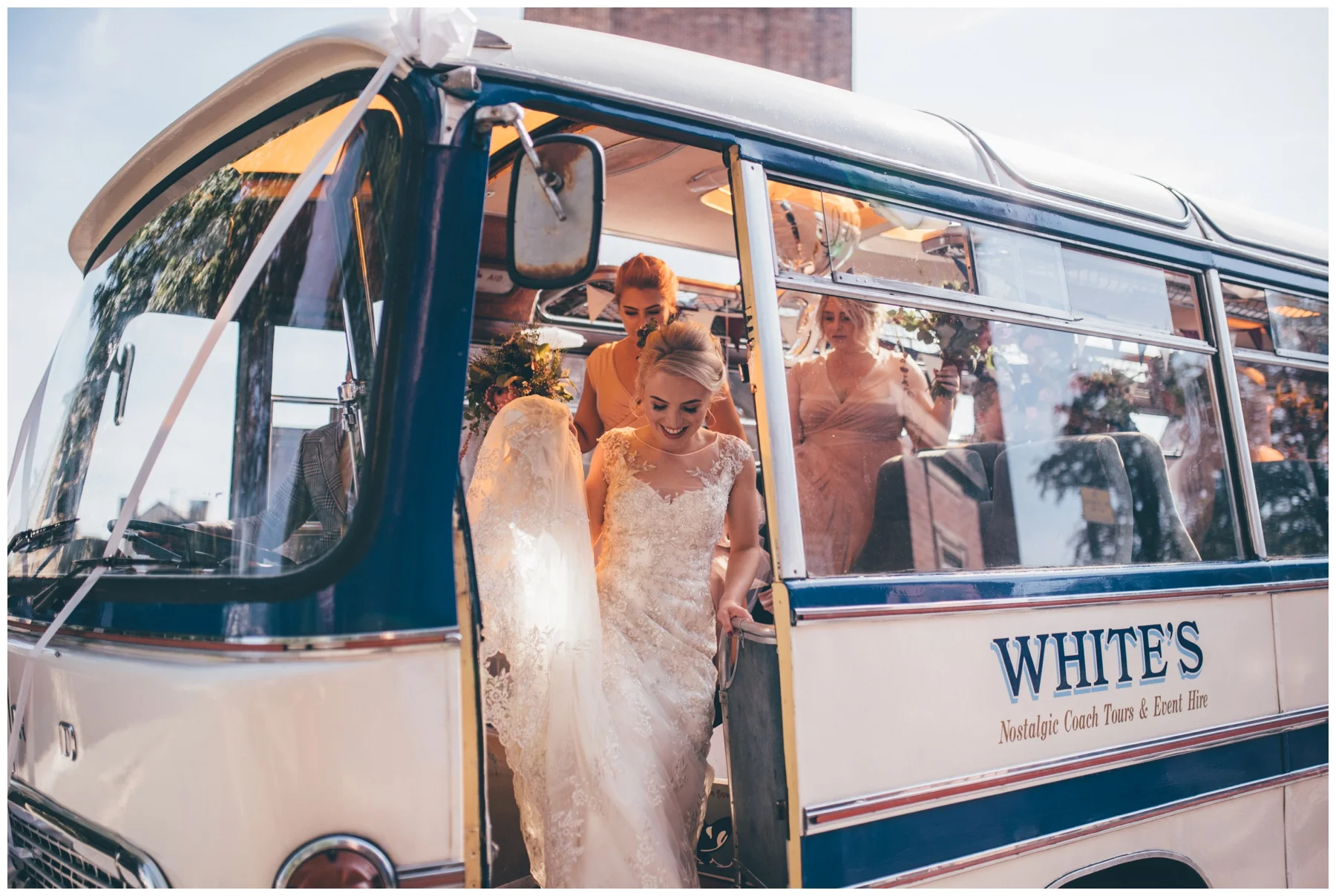 Bride arrives at the church for her wedding ceremony in Sheffield.