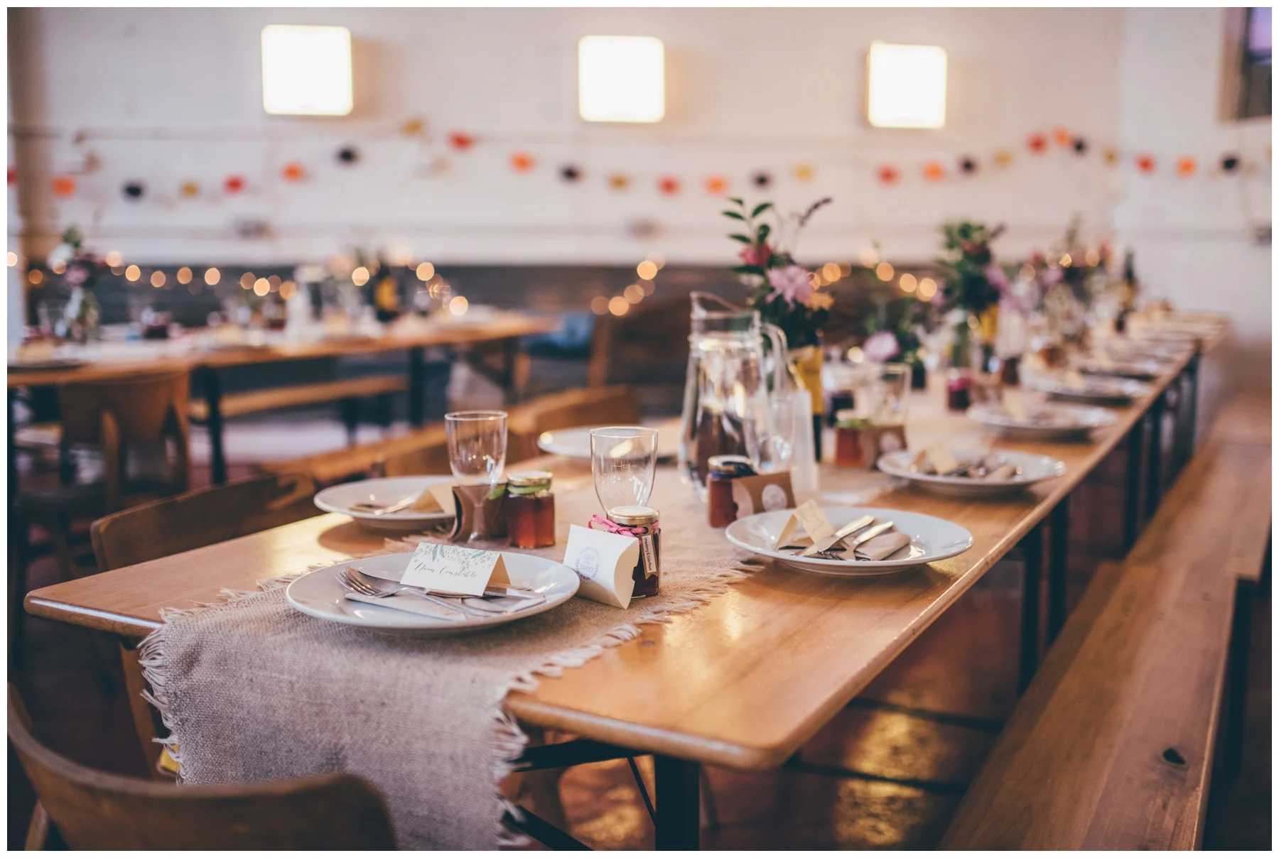 DIY table decorations at the creative wedding venue in Sheffield, The Hide.