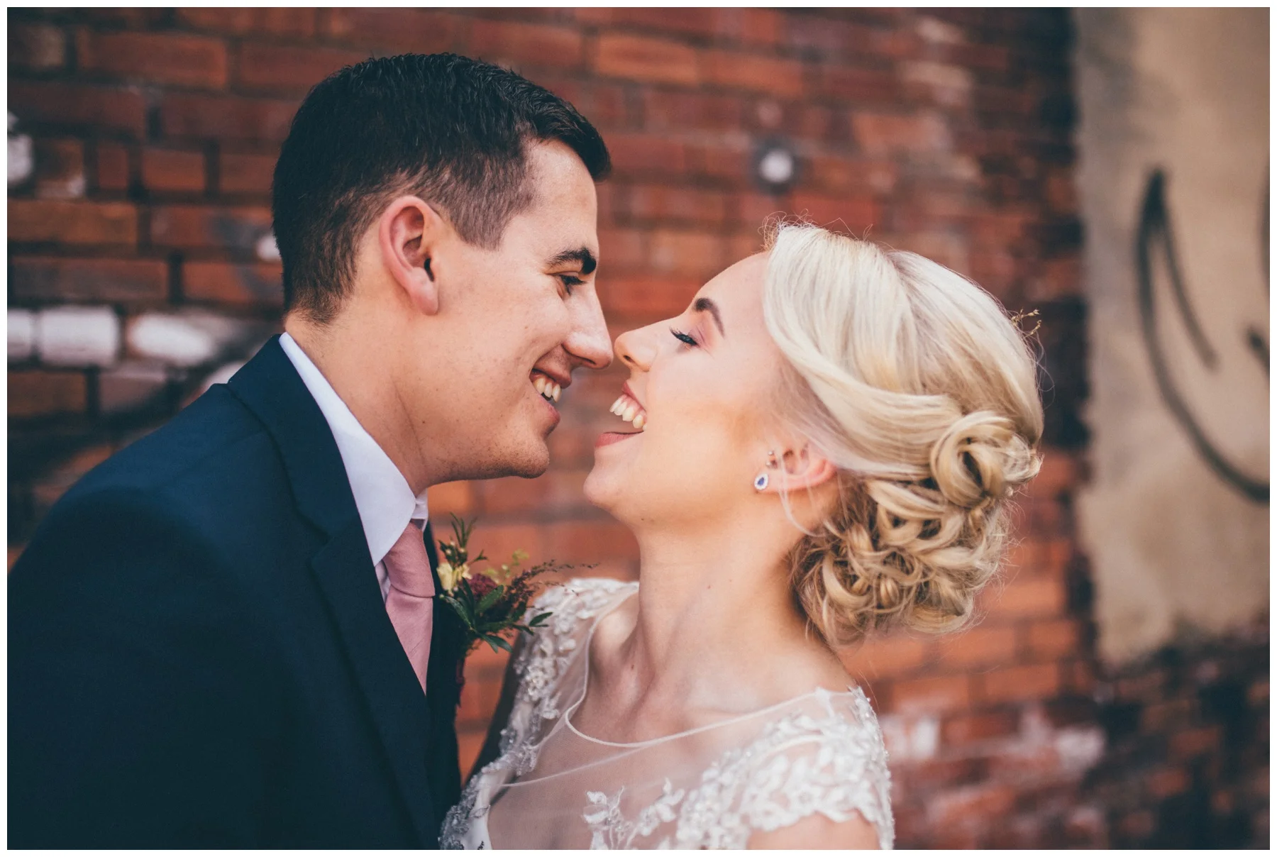 Graffiti covered car park and streets in Sheffield city centre wedding.
