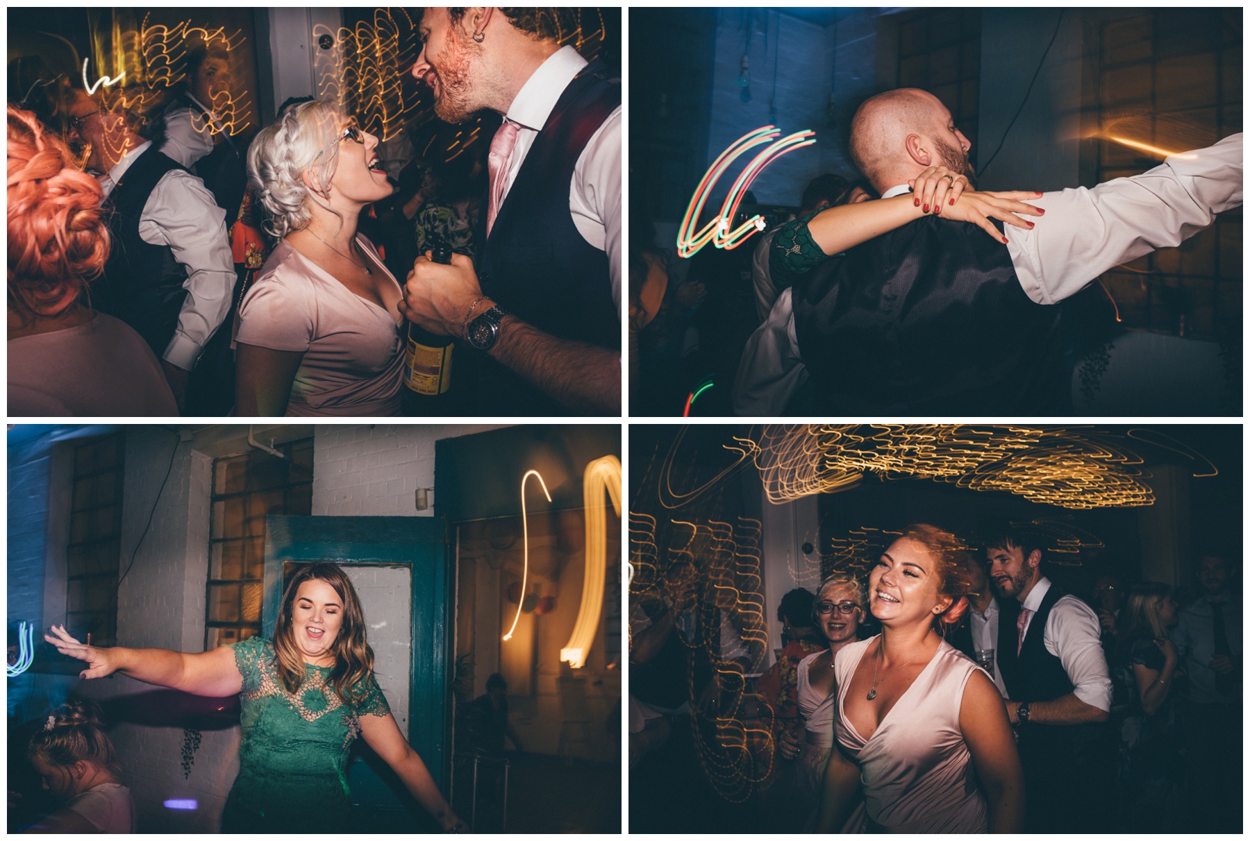 Guests dance at The Hide, a cool, Urban wedding venue in Sheffield.