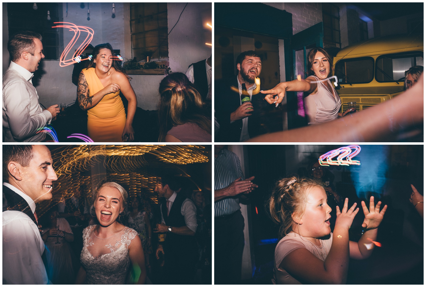 Wedding party fun at the creative space in Sheffield, The Hide, for city centre weddings.