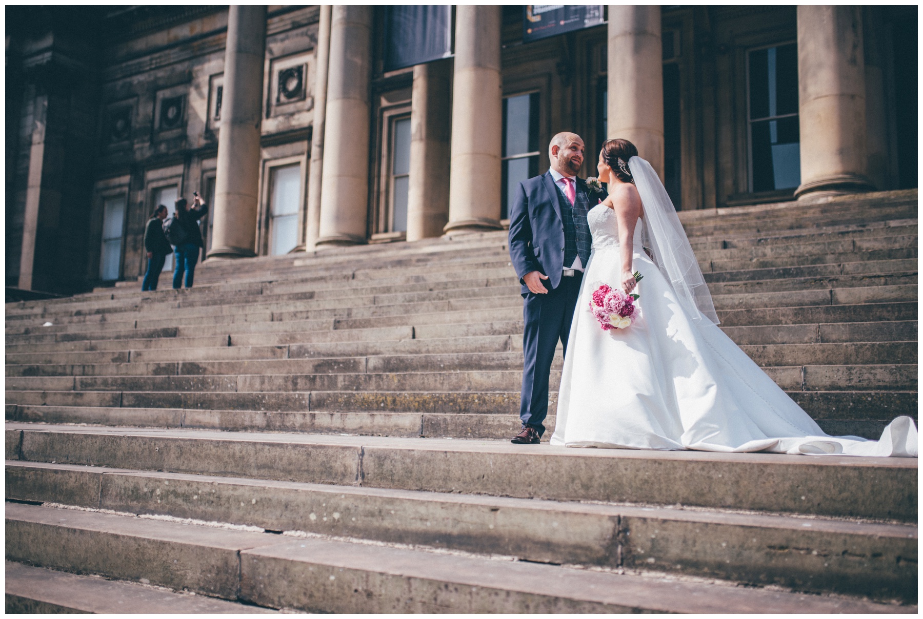 Bride and Groom outside Liverpool World Museum.