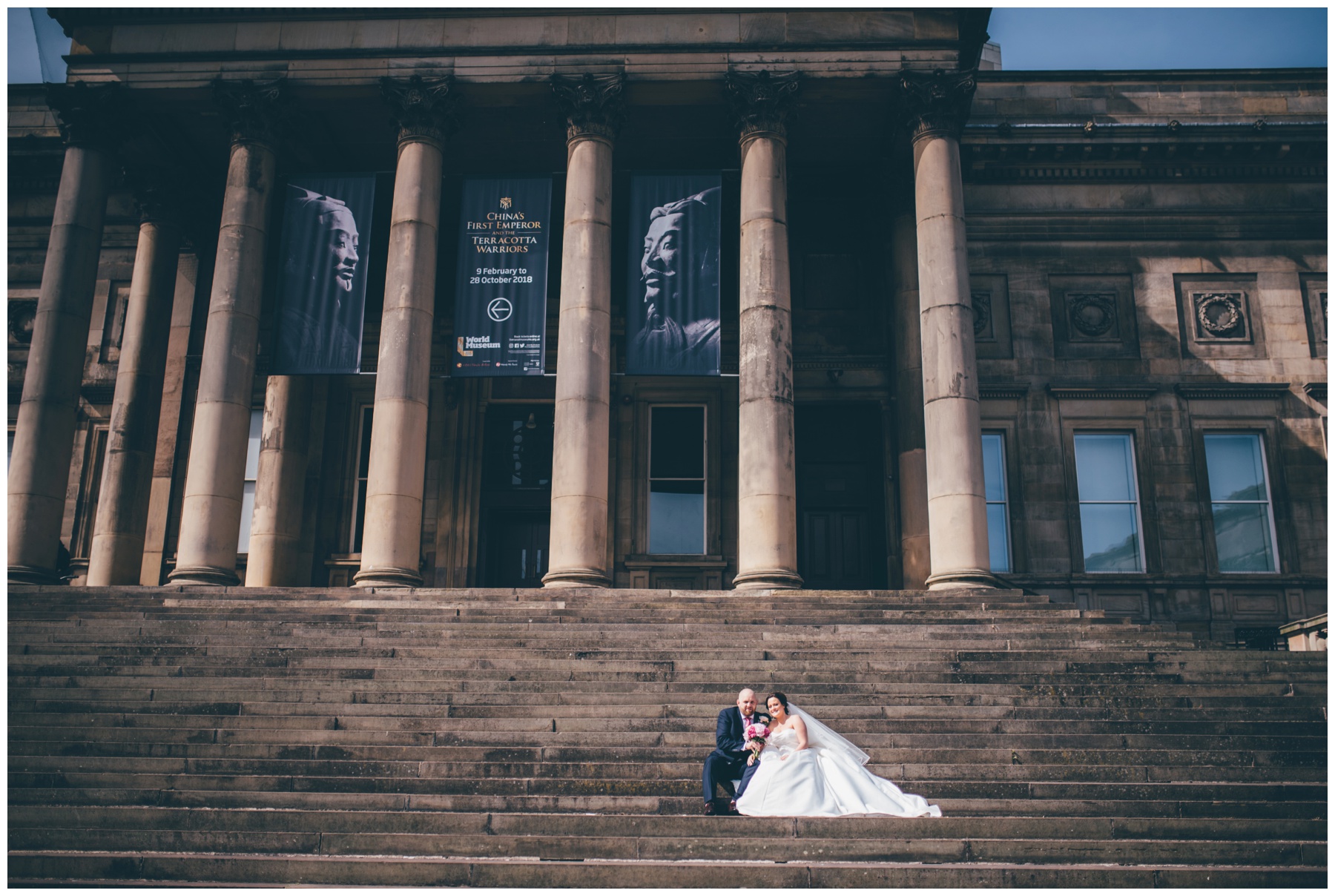 Bride and Groom outside Liverpool World Museum.