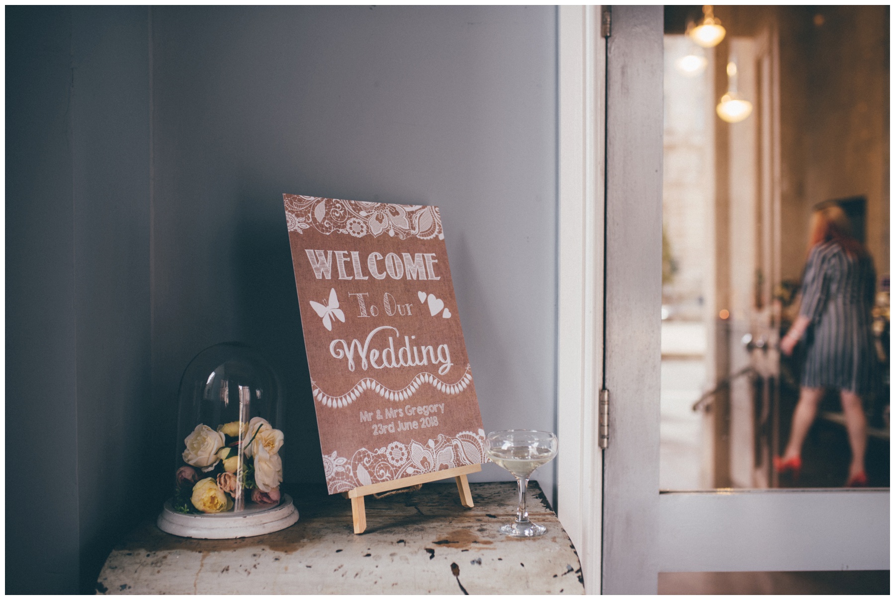 Welcome to the wedding sign at Wedding venue Oh Me Oh My in Liverpool City Centre.