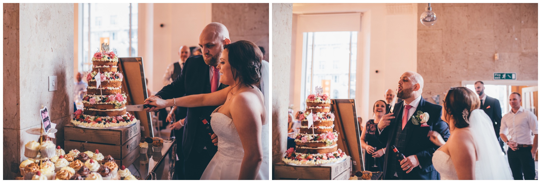 Wedding cake cutting at Oh Me Oh My in Liverpool.