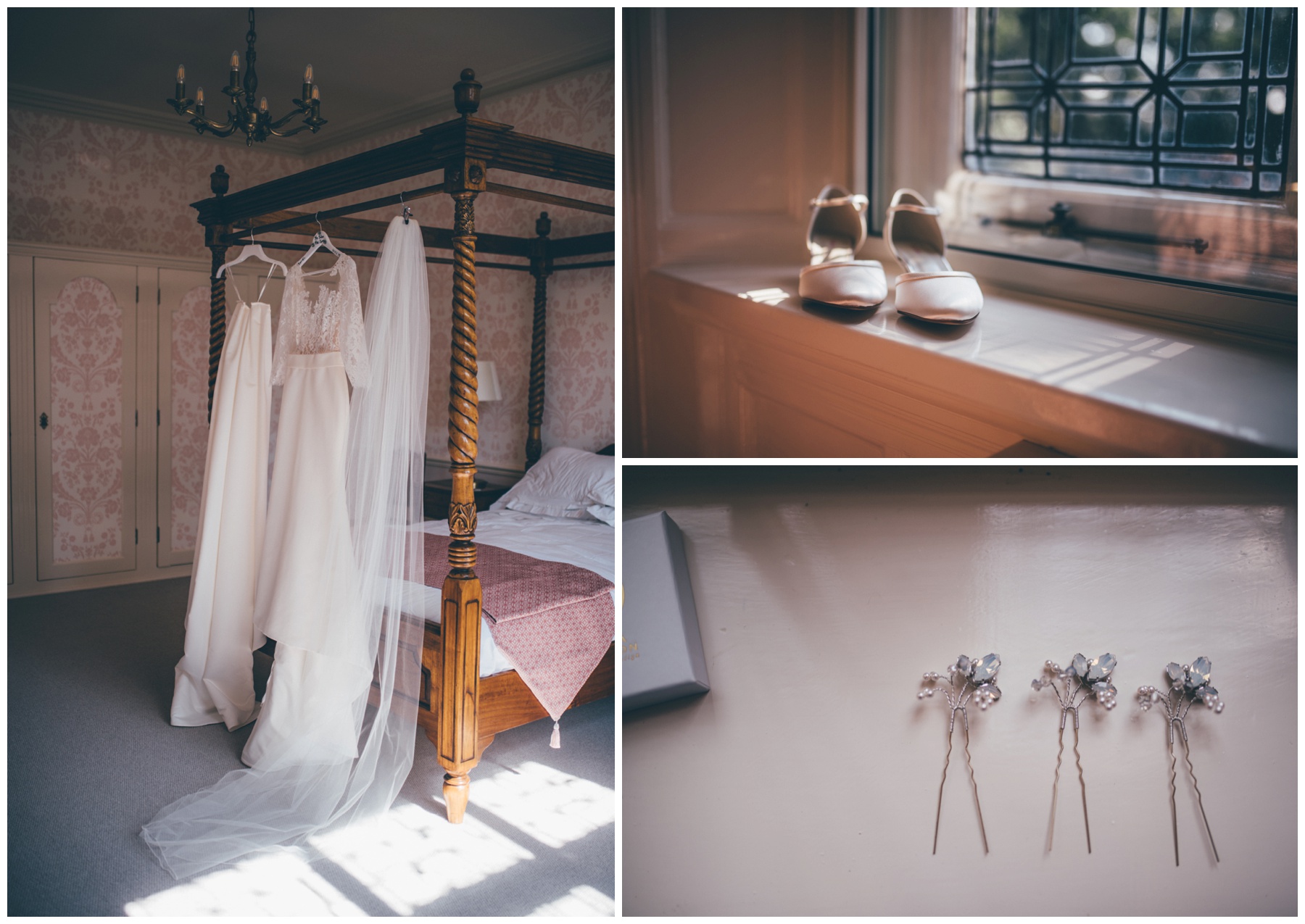 Bridal details in the pretty pink suite at Tilstone House.