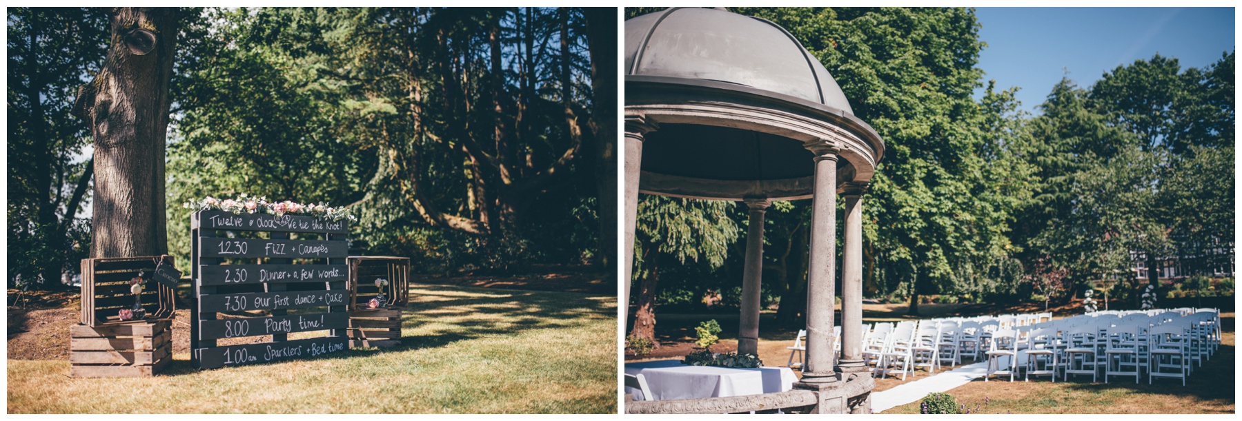 Special touches at the outdoor wedding ceremony at Tilstone House.