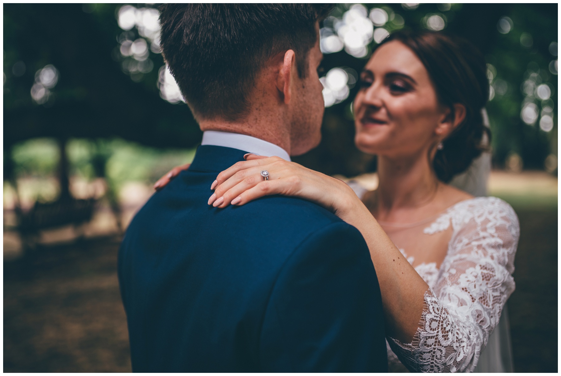 Bride and Groom in the beautiful gardens at Tilstone House in Cheshire.