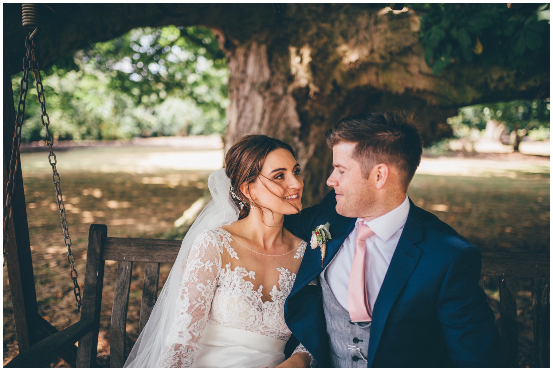 Bride and Groom in the beautiful gardens at Tilstone House in Cheshire.