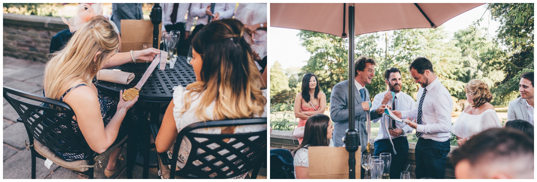 Evening reception guests have fun at Tilstone House.