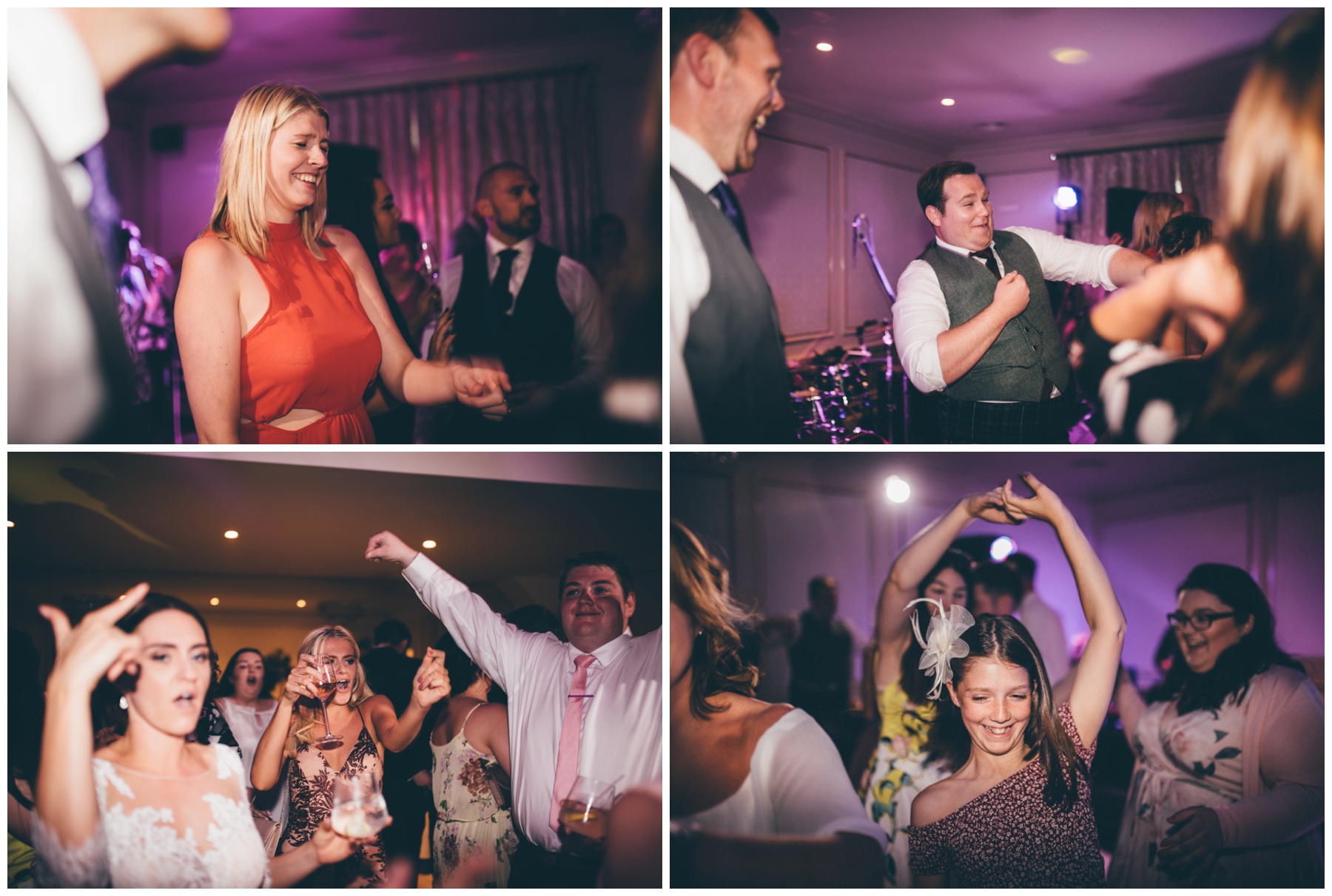 Wedding guests on the dance floor at Tilstone House in Tarporley, Cheshire.
