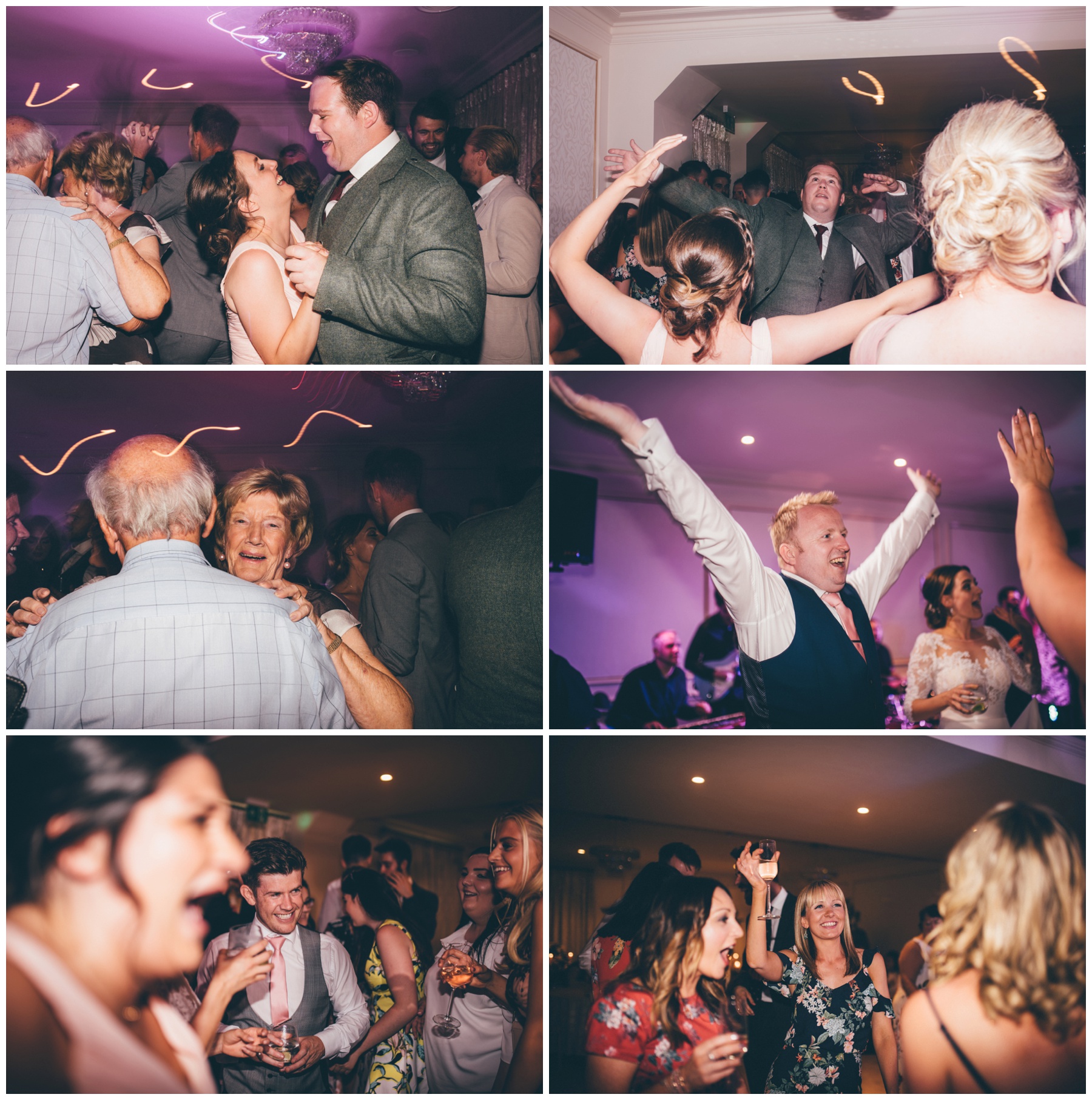 Wedding guests on the dance floor at Tilstone House in Tarporley, Cheshire.