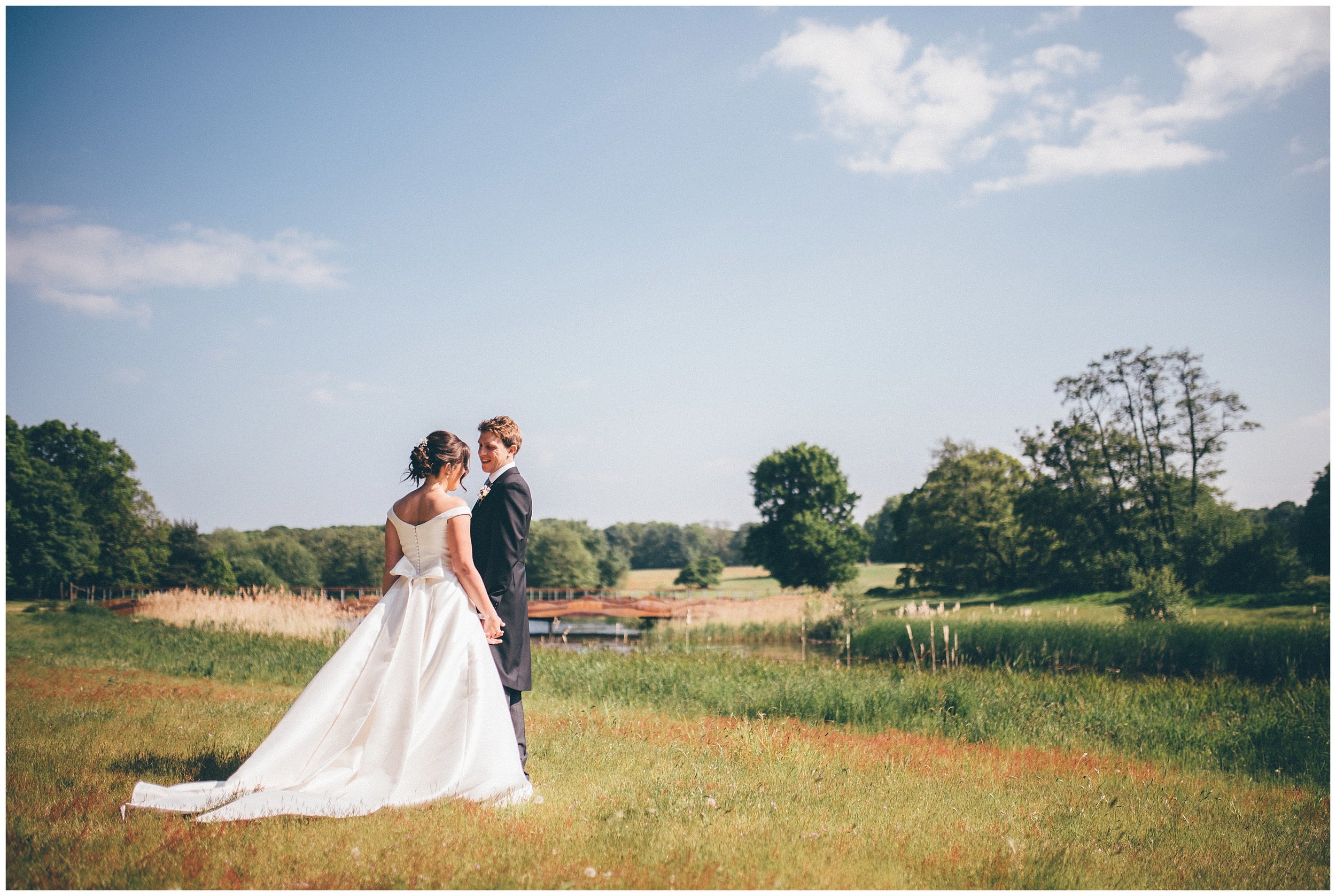 Bride and groom at Henham Park wedding barns.