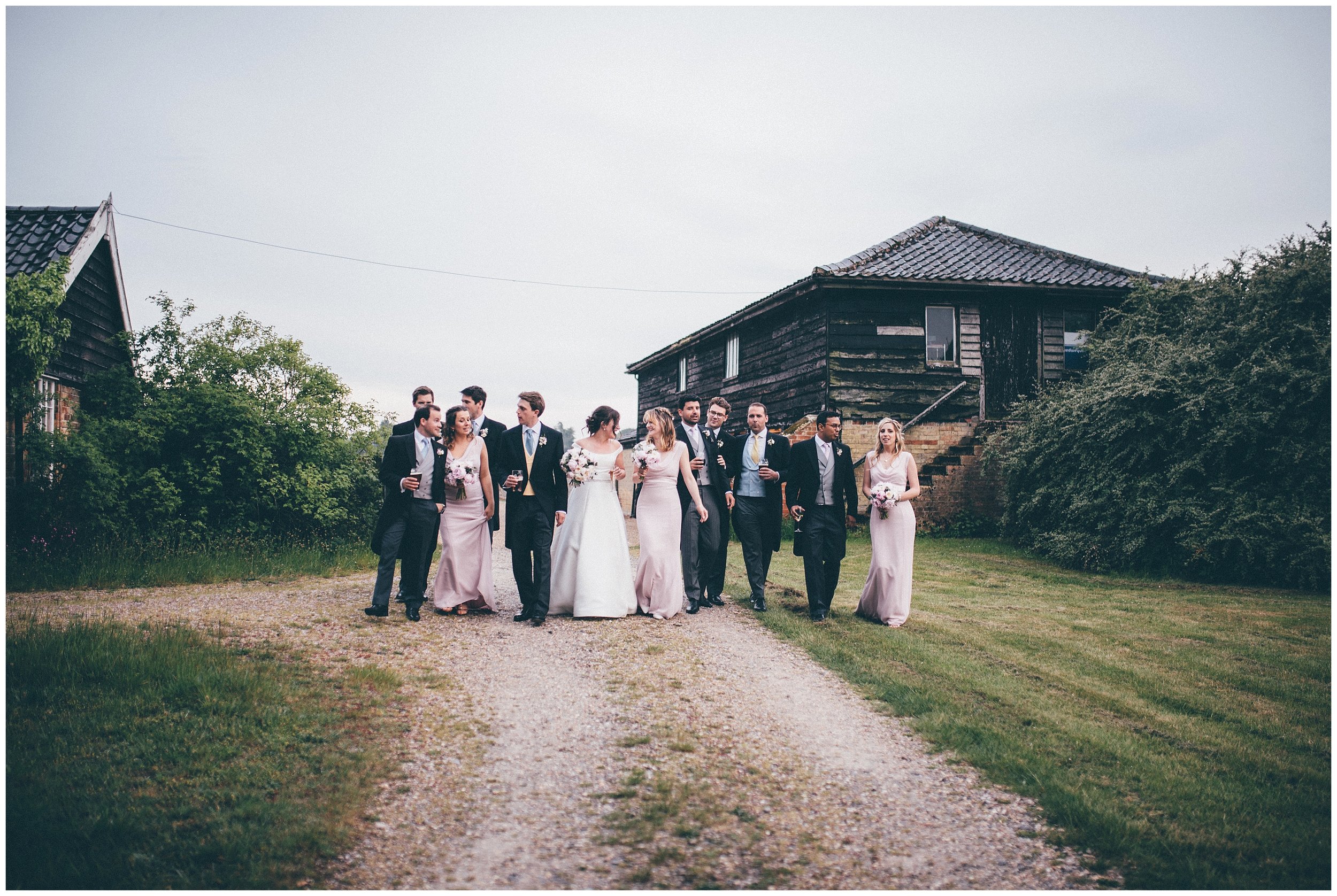 Bride and groom and their bridal party at Henham Park.