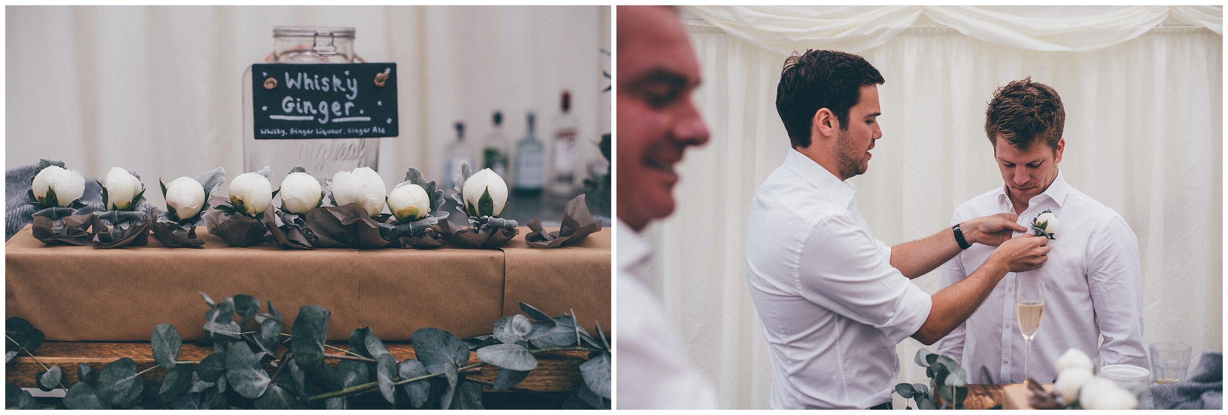 Groomsmen put n their peony button holes from Brackens of Bowness.