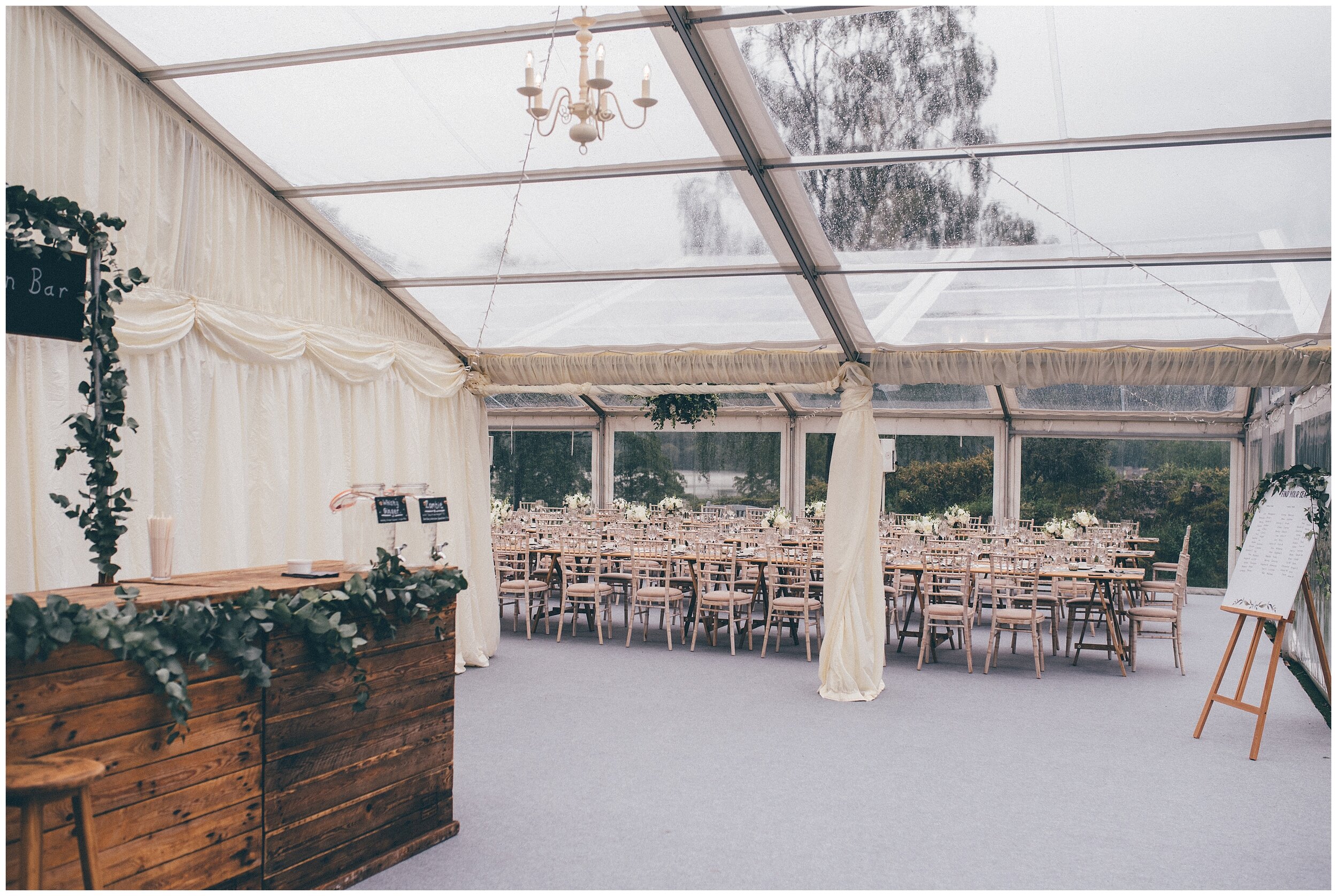 Wedding details in the marquee at Silverholme Manor at Graythwaite Estate in the Lake District.