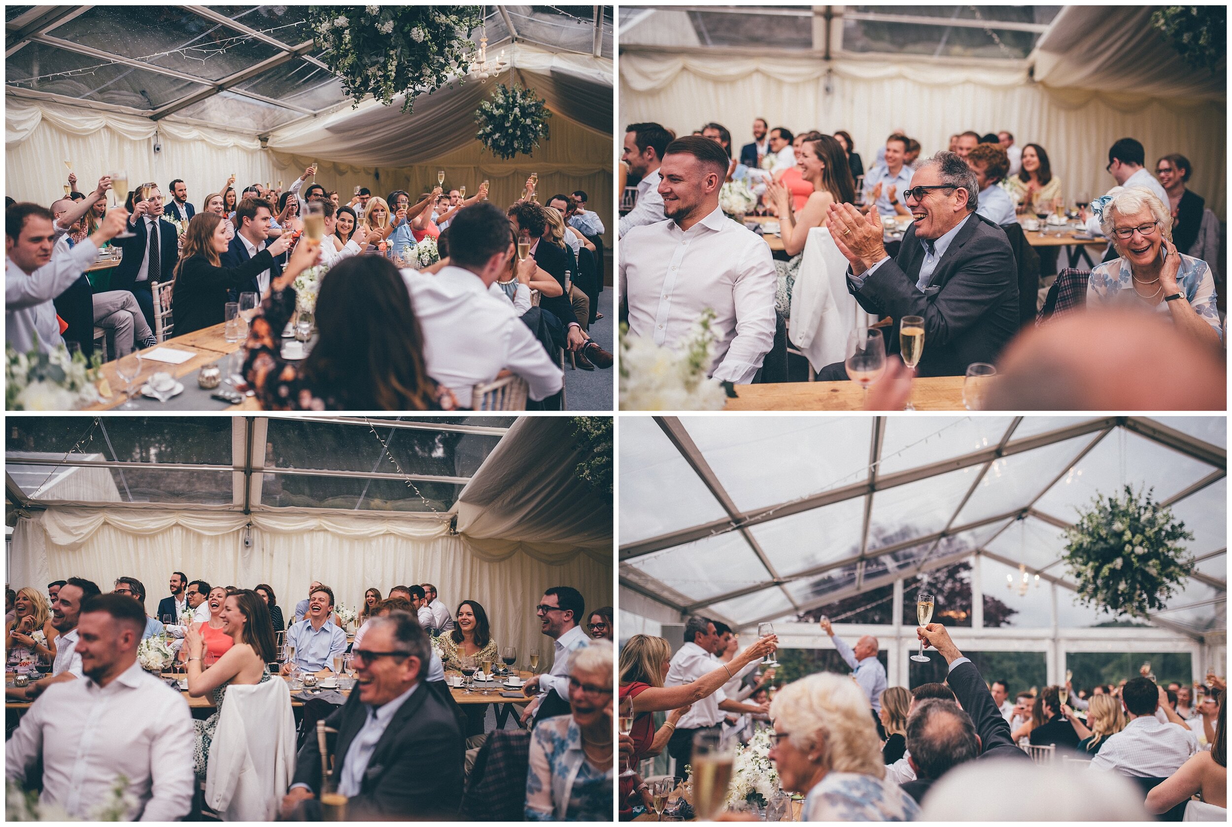 Wedding guests play a game during the speeches at Silverholme Manor, Graythwaite Estate.
