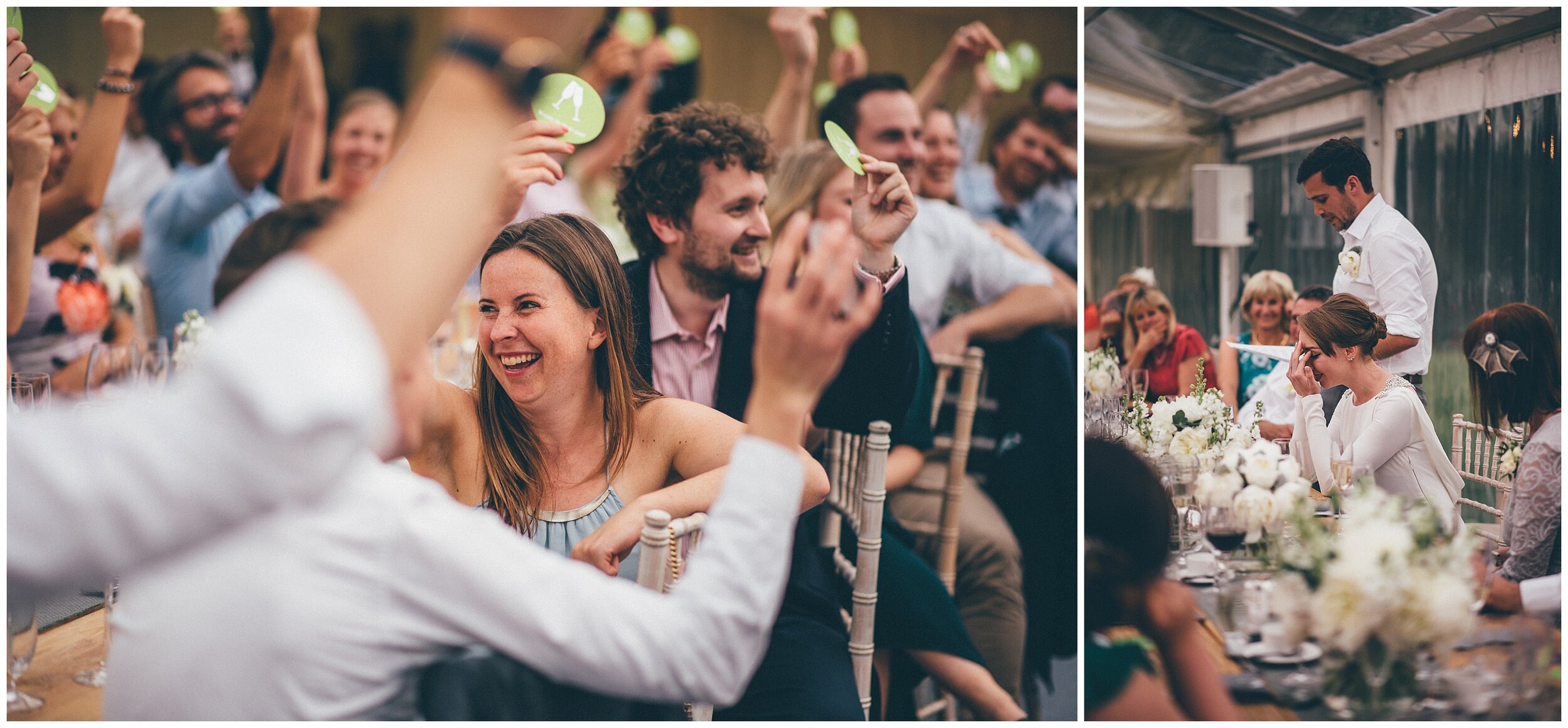 Wedding guests play a game during the speeches at Silverholme Manor, Graythwaite Estate.