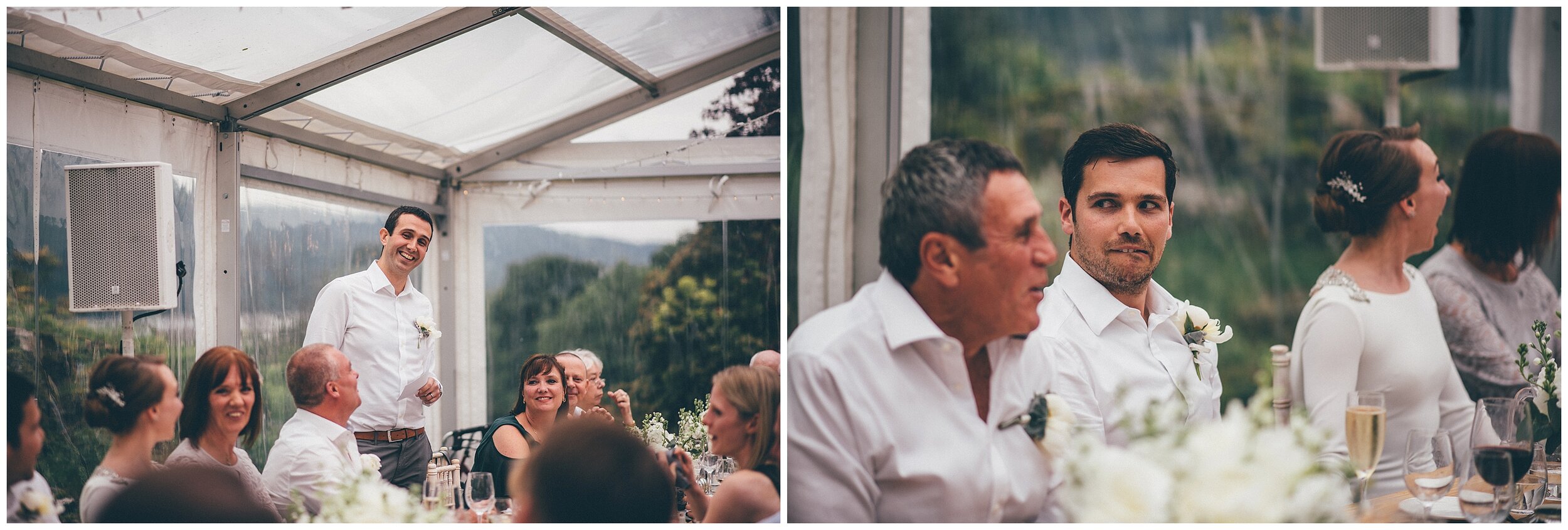 Wedding guests play a game during the speeches at Silverholme Manor, Graythwaite Estate.