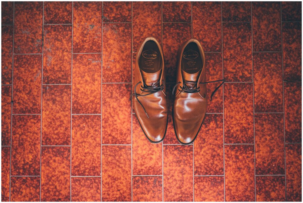 Grooms tan brown Leather Church's shoes.